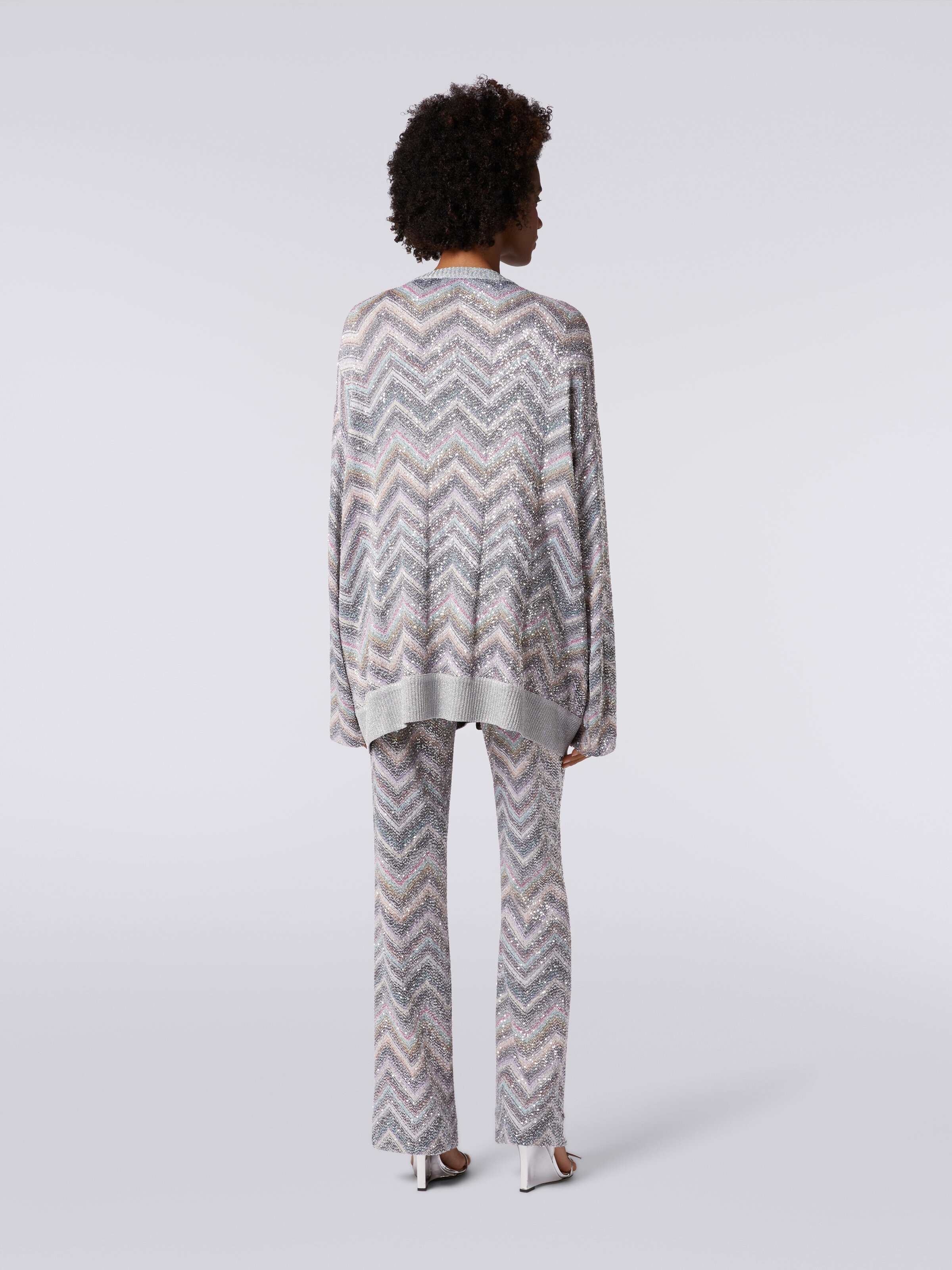 Flared trousers in zigzag knit with sequins , Multicoloured  - 3