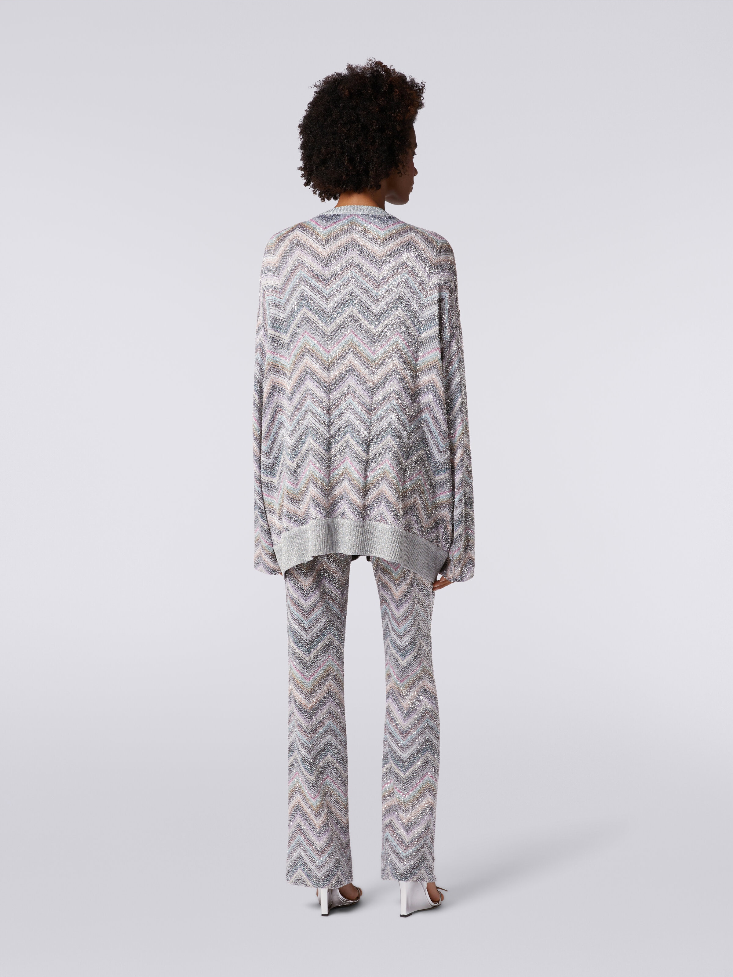 Pantaloni flare in maglia zig zag con paillettes , Multicolore  - 3