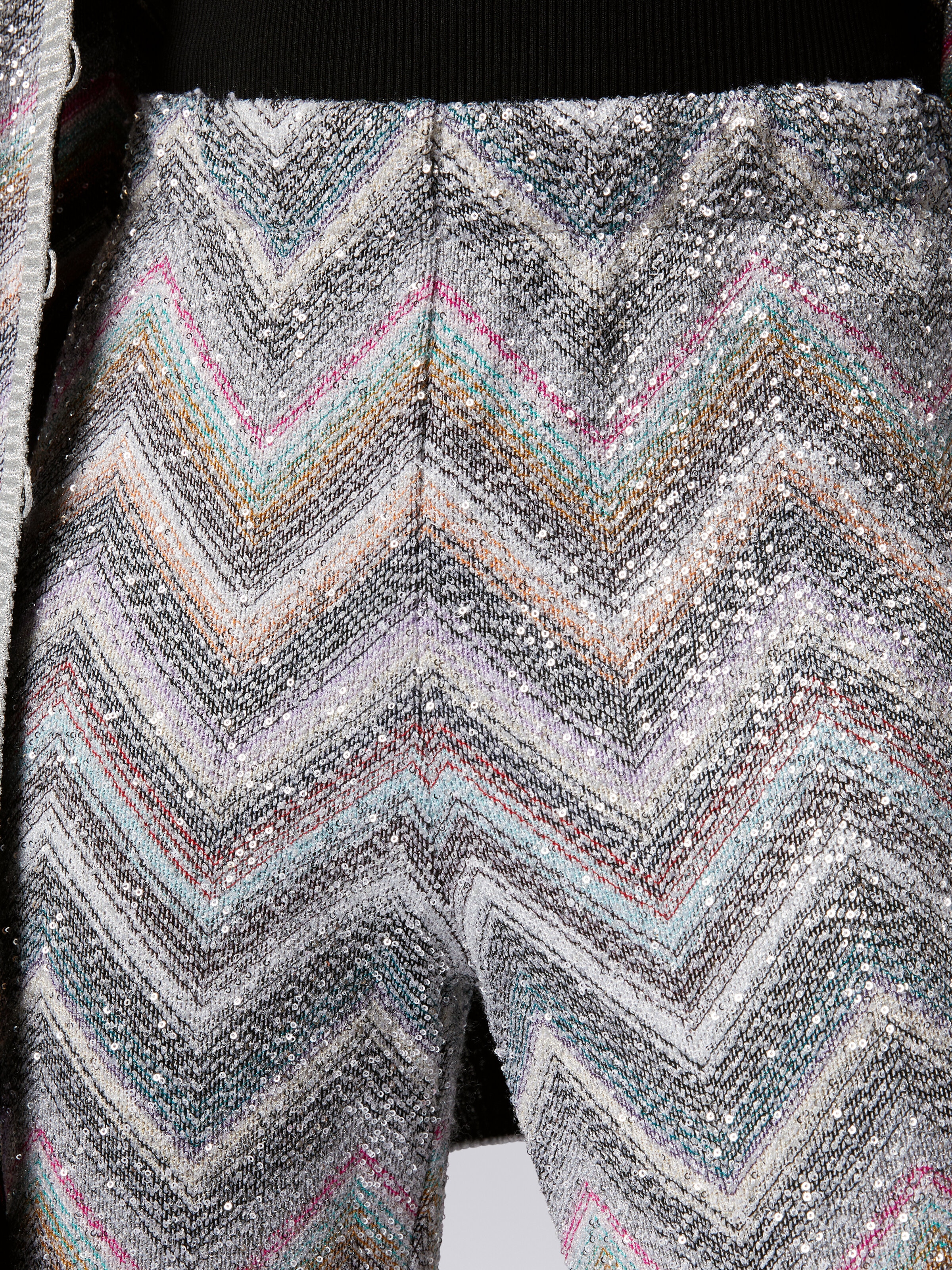 Pantaloni flare in maglia zig zag con paillettes , Multicolore  - 4