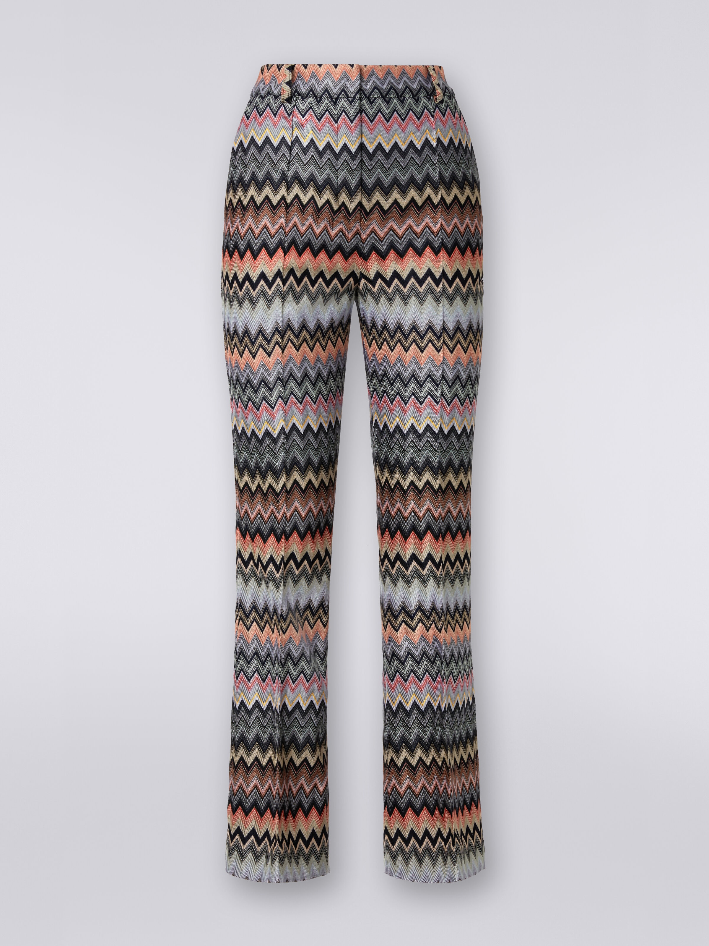 Cropped trousers in zigzag viscose and cotton, Multicoloured  - 0