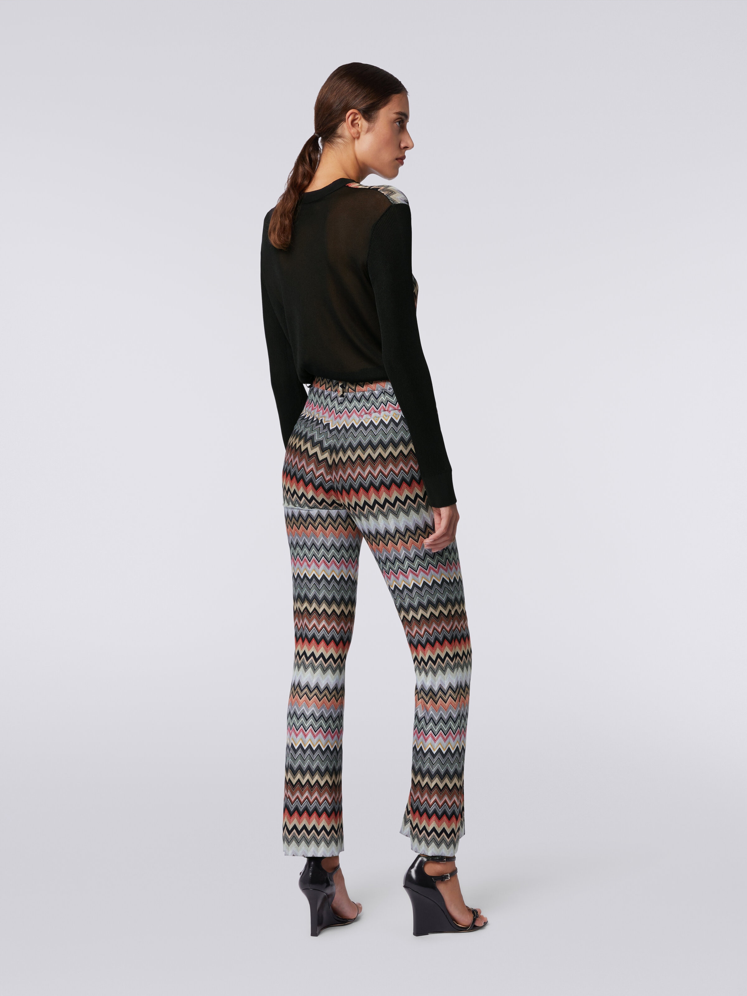 Cropped trousers in zigzag viscose and cotton, Multicoloured  - 3