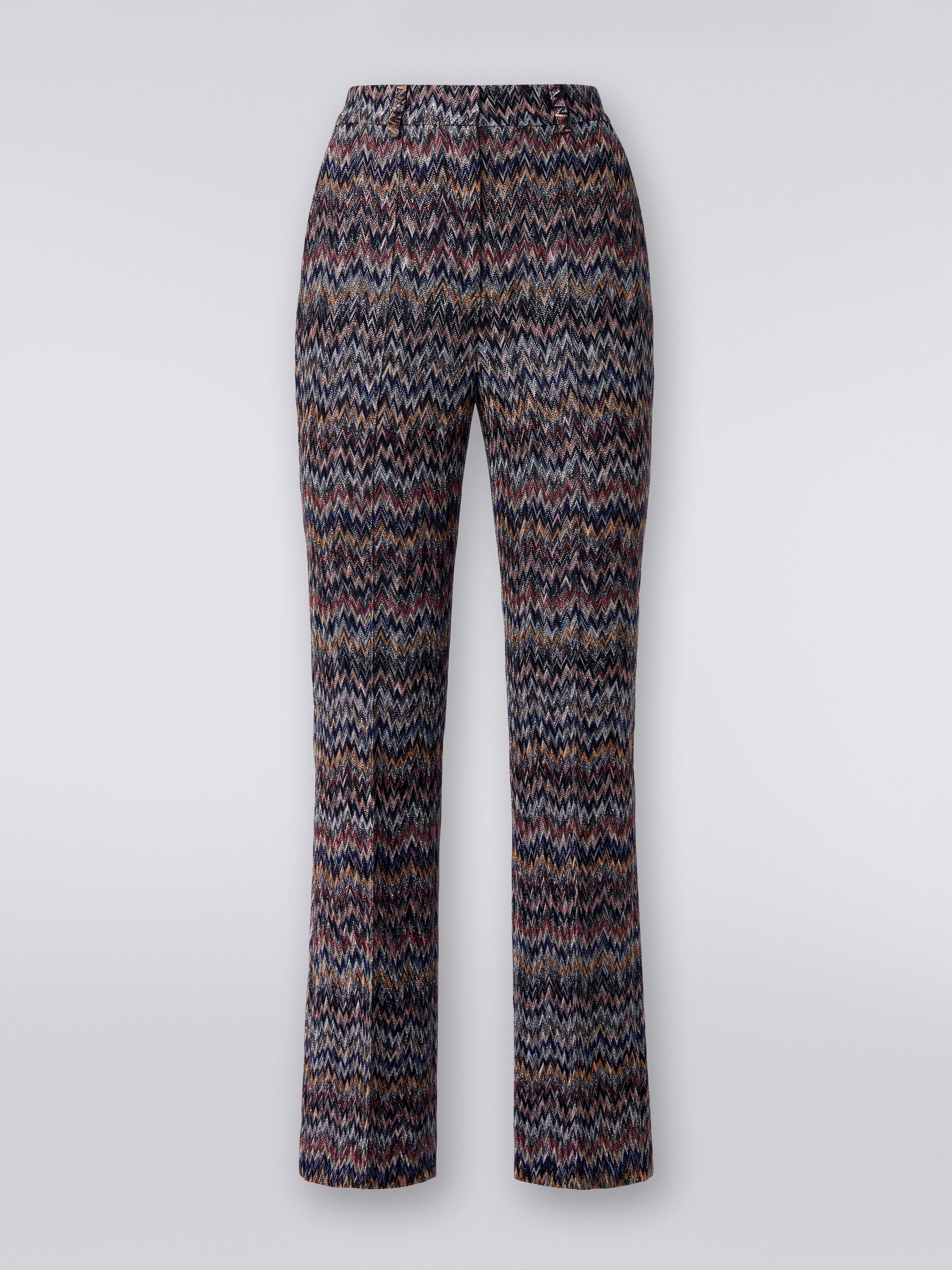 Pantalones cropped en mezcla de viscosa lamé zigzag, Multicolor  - 0