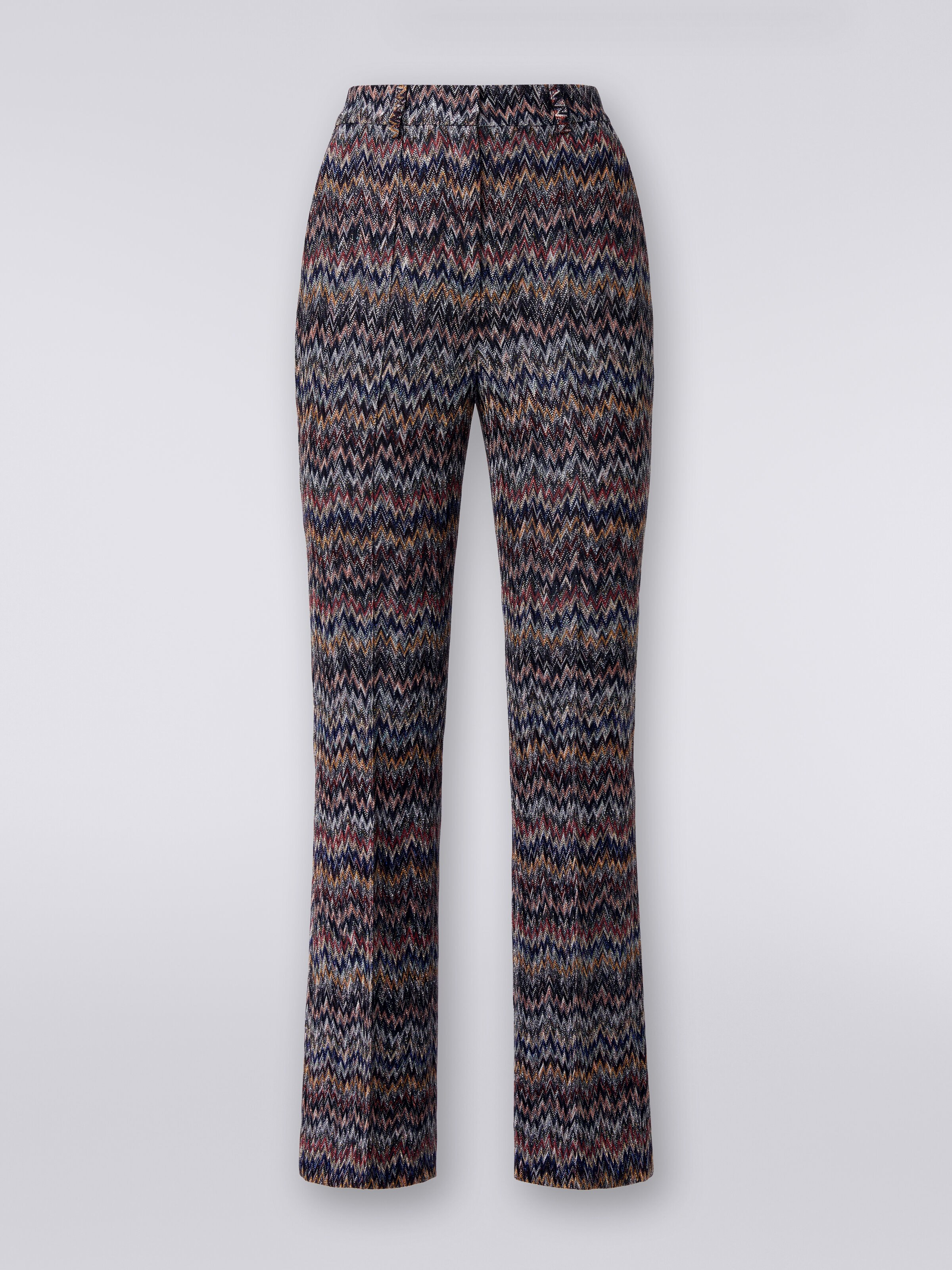 Pantalon trois quarts en viscose mélangée lamée à zig zag, Multicolore  - 0