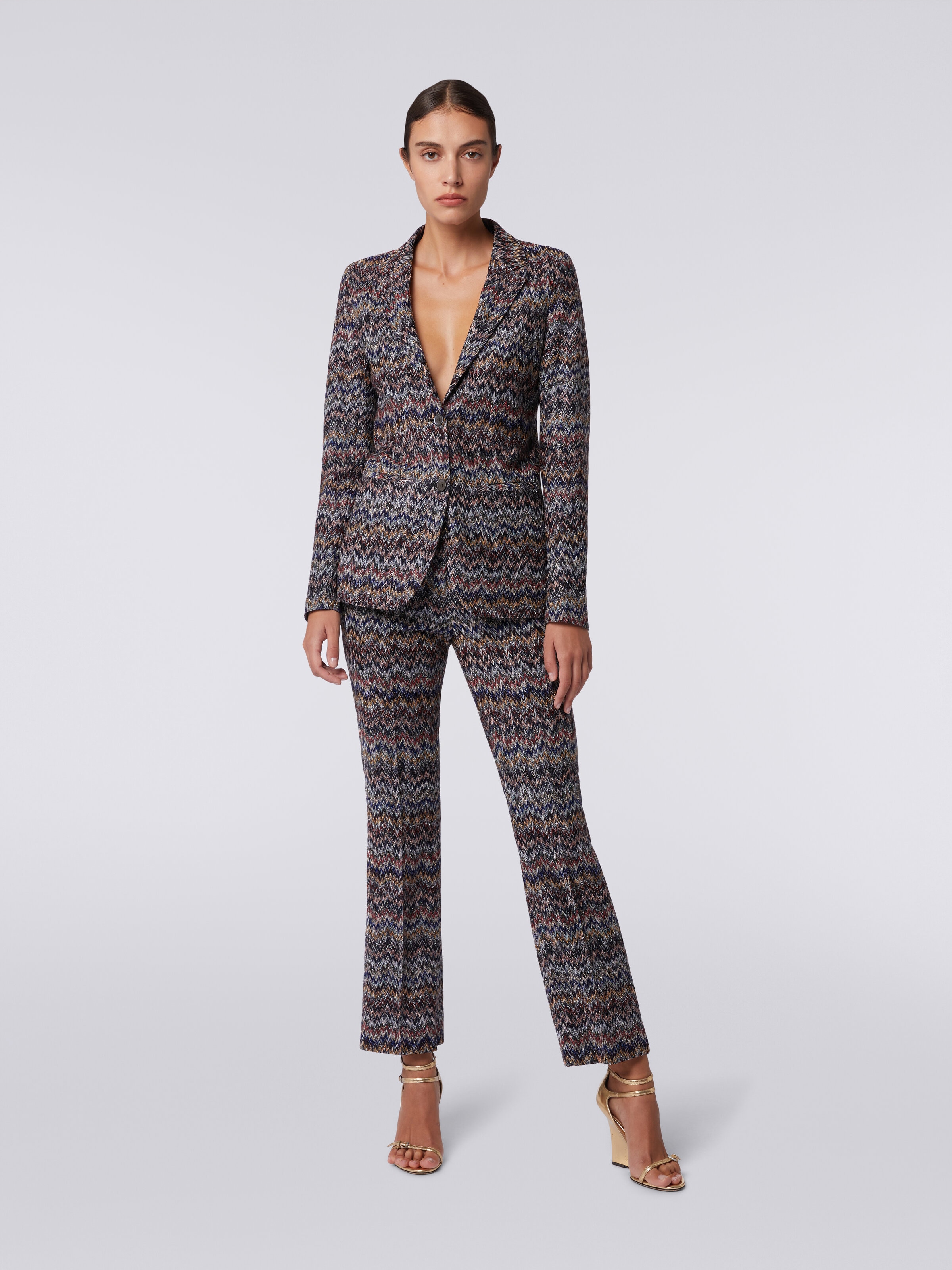 Pantalon trois quarts en viscose mélangée lamée à zig zag, Multicolore  - 1