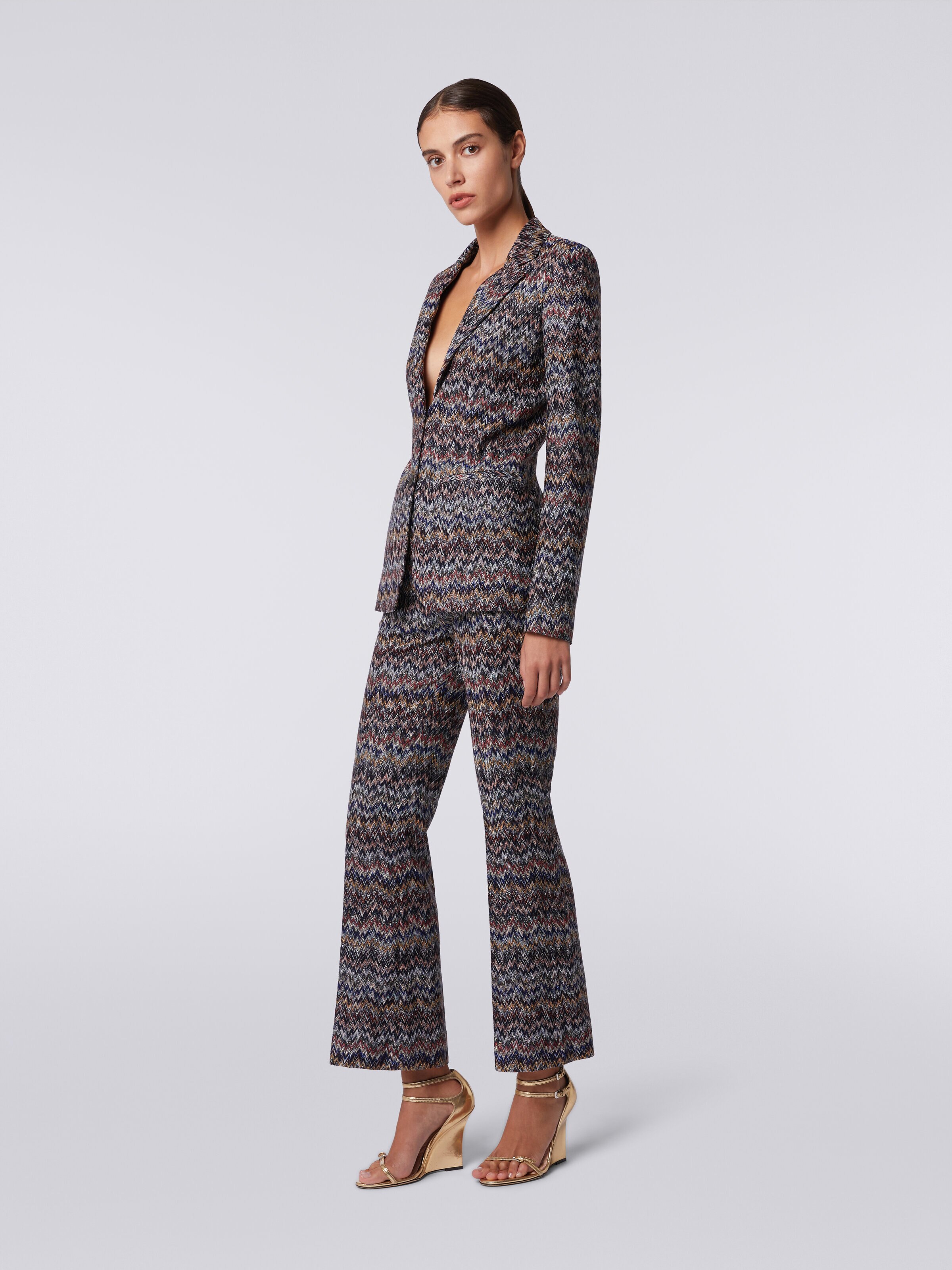 Pantalon trois quarts en viscose mélangée lamée à zig zag, Multicolore  - 2