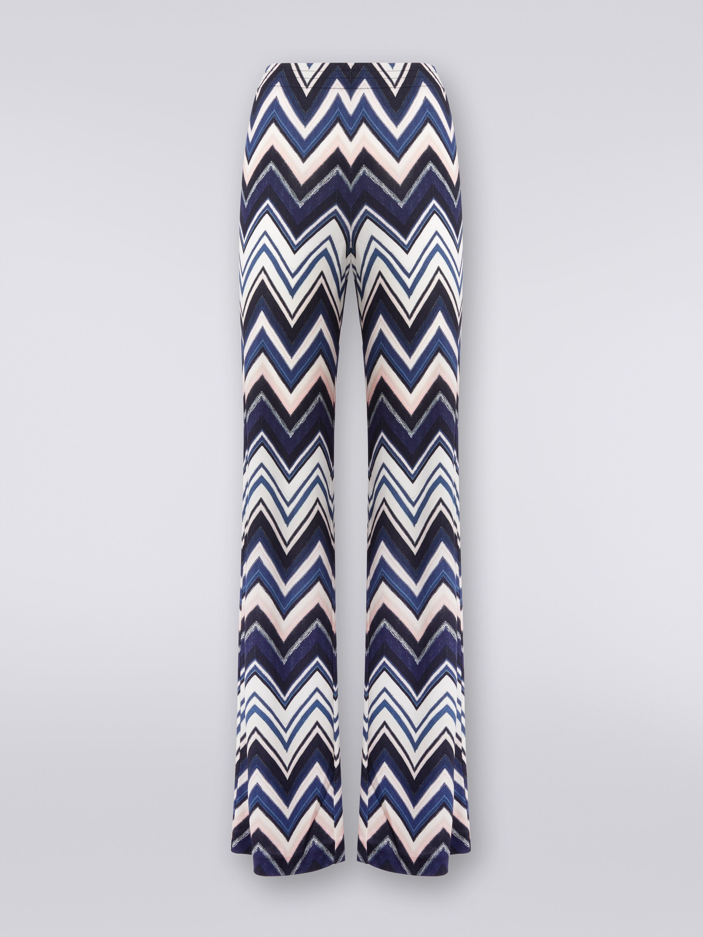 Trousers in viscose with zigzag print, Multicoloured  - 0