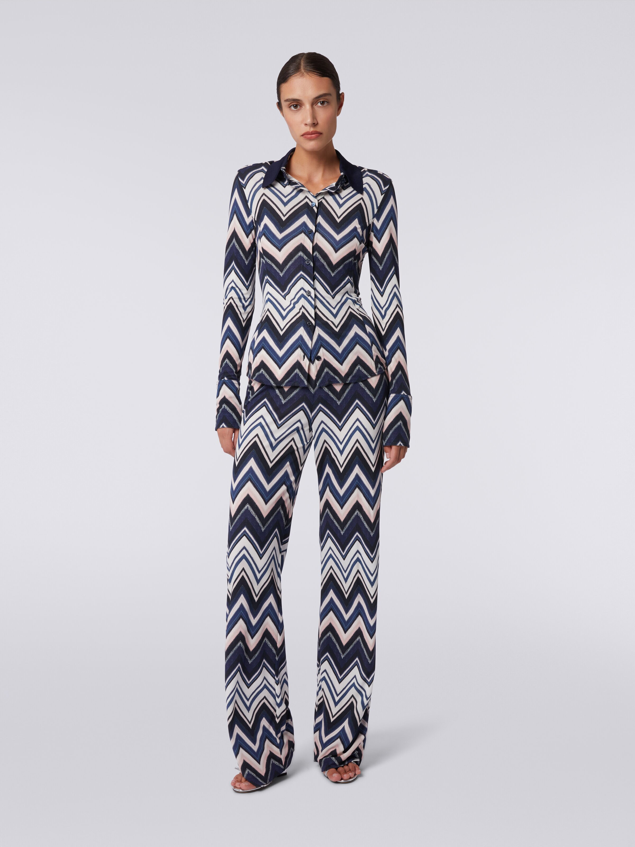 Trousers in viscose with zigzag print, Multicoloured  - 1