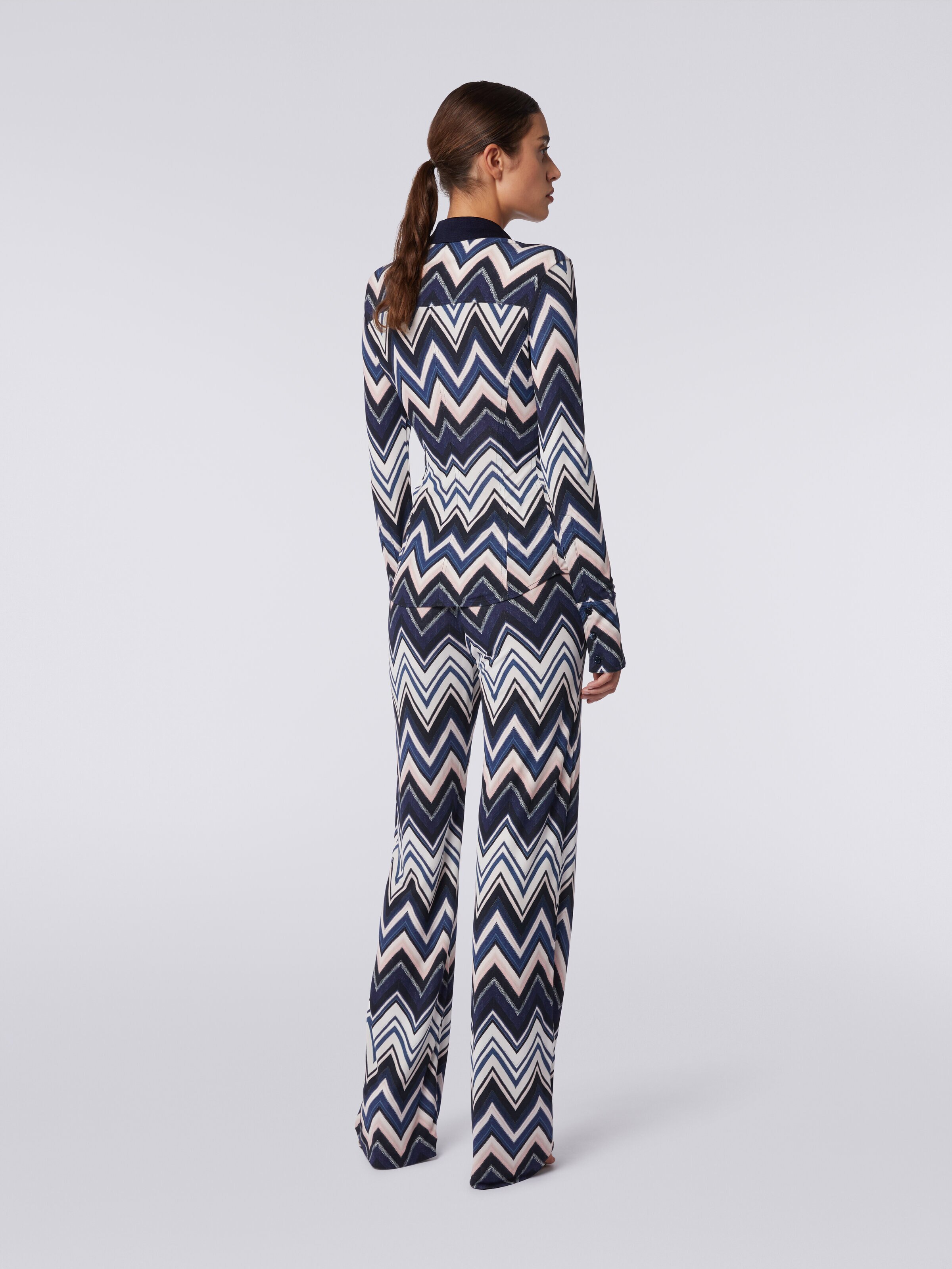 Trousers in viscose with zigzag print, Multicoloured  - 3