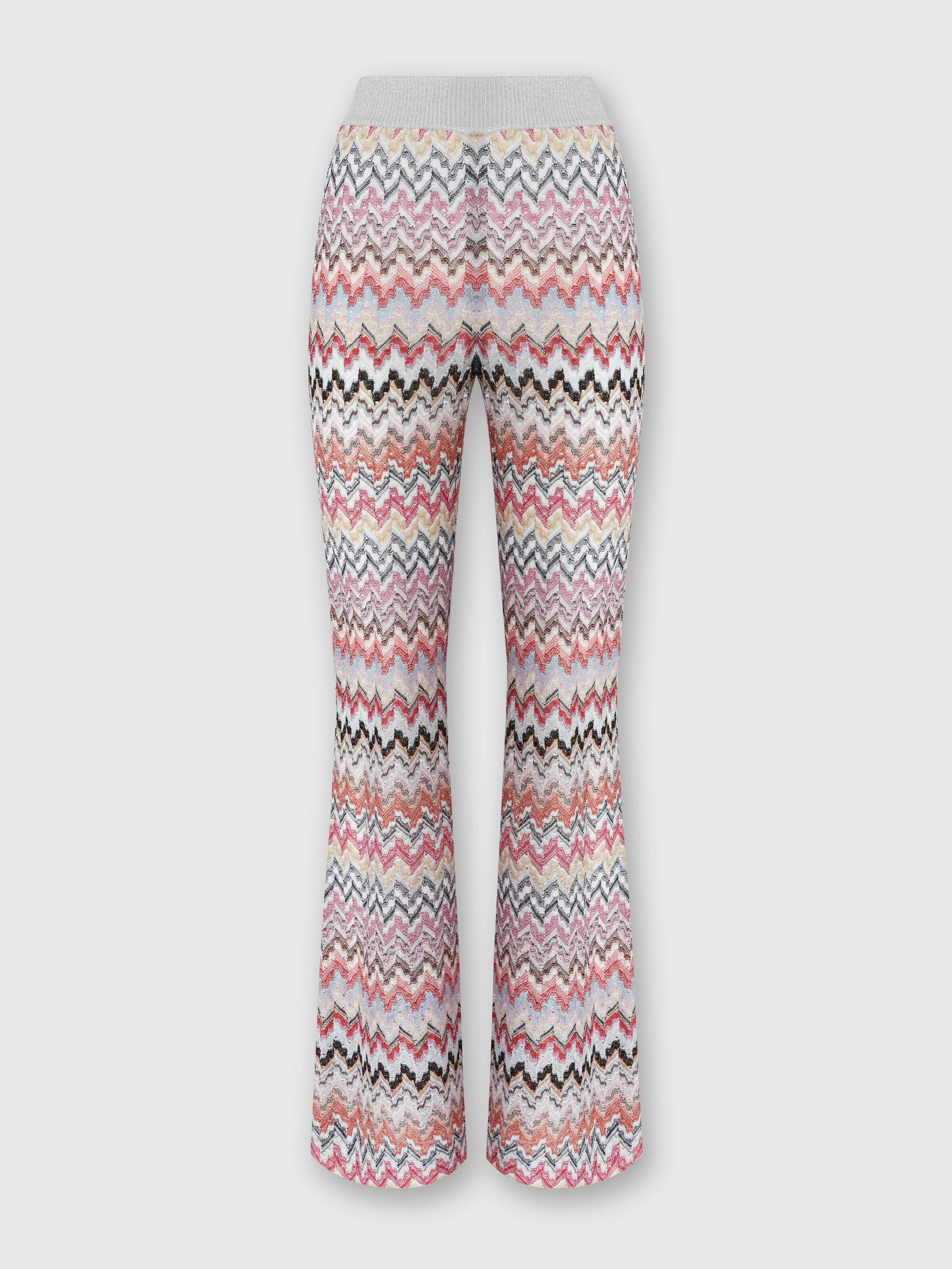 Flared trousers in zigzag lamé viscose blend, Multicoloured  - 0