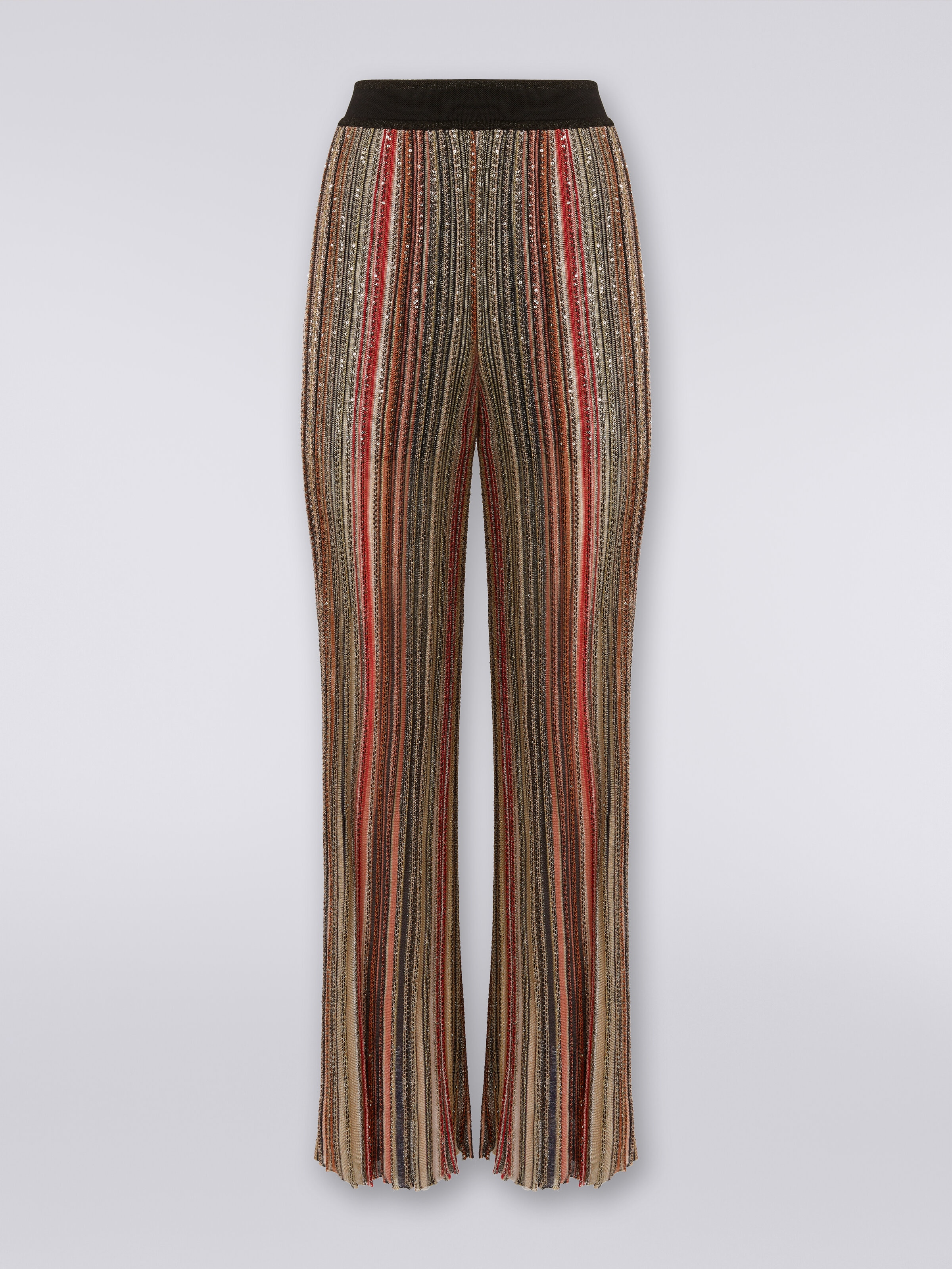Trousers in vertical striped knit with sequins, Multicoloured  - 0