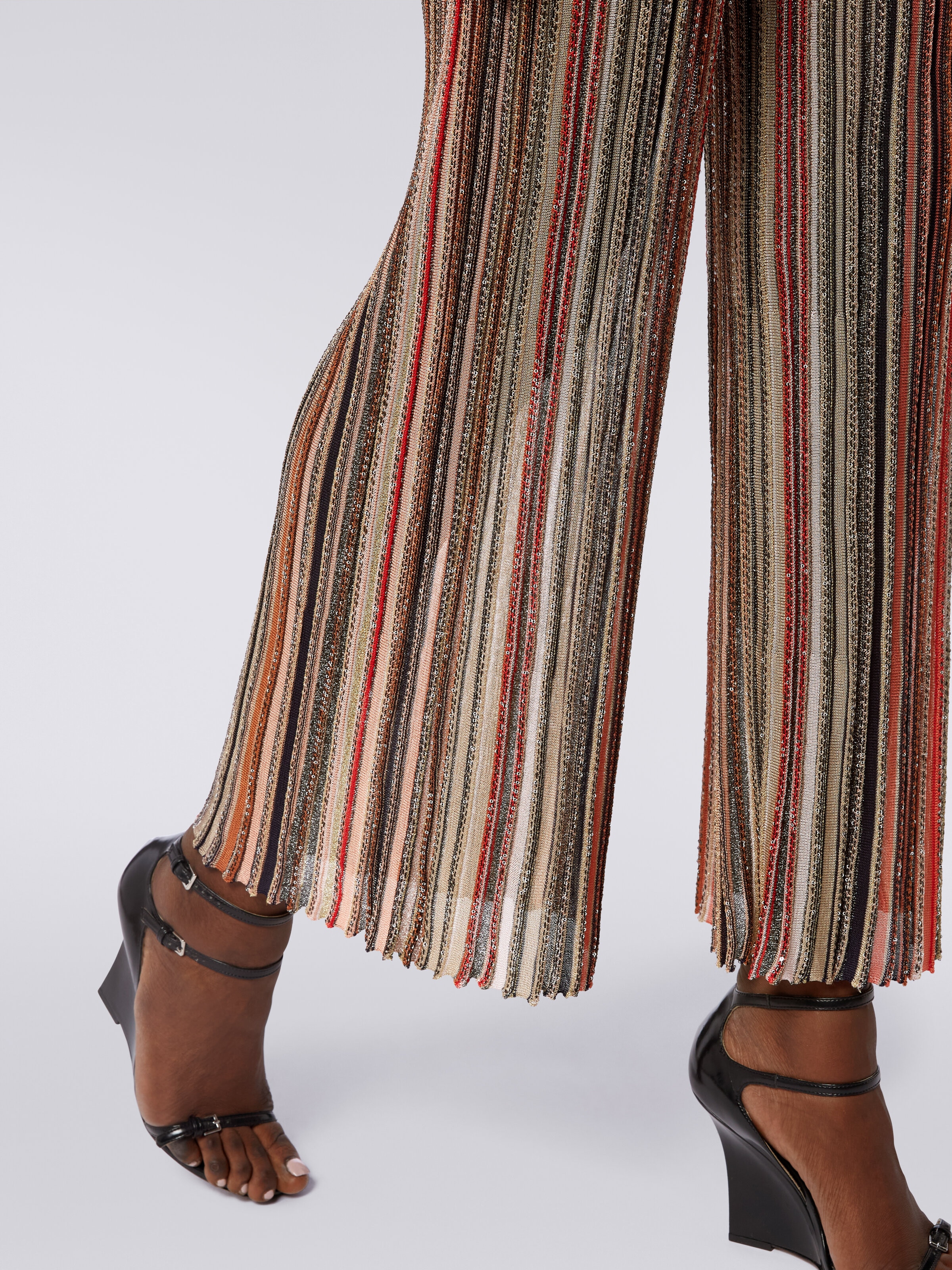 Trousers in vertical striped knit with sequins, Multicoloured  - 4