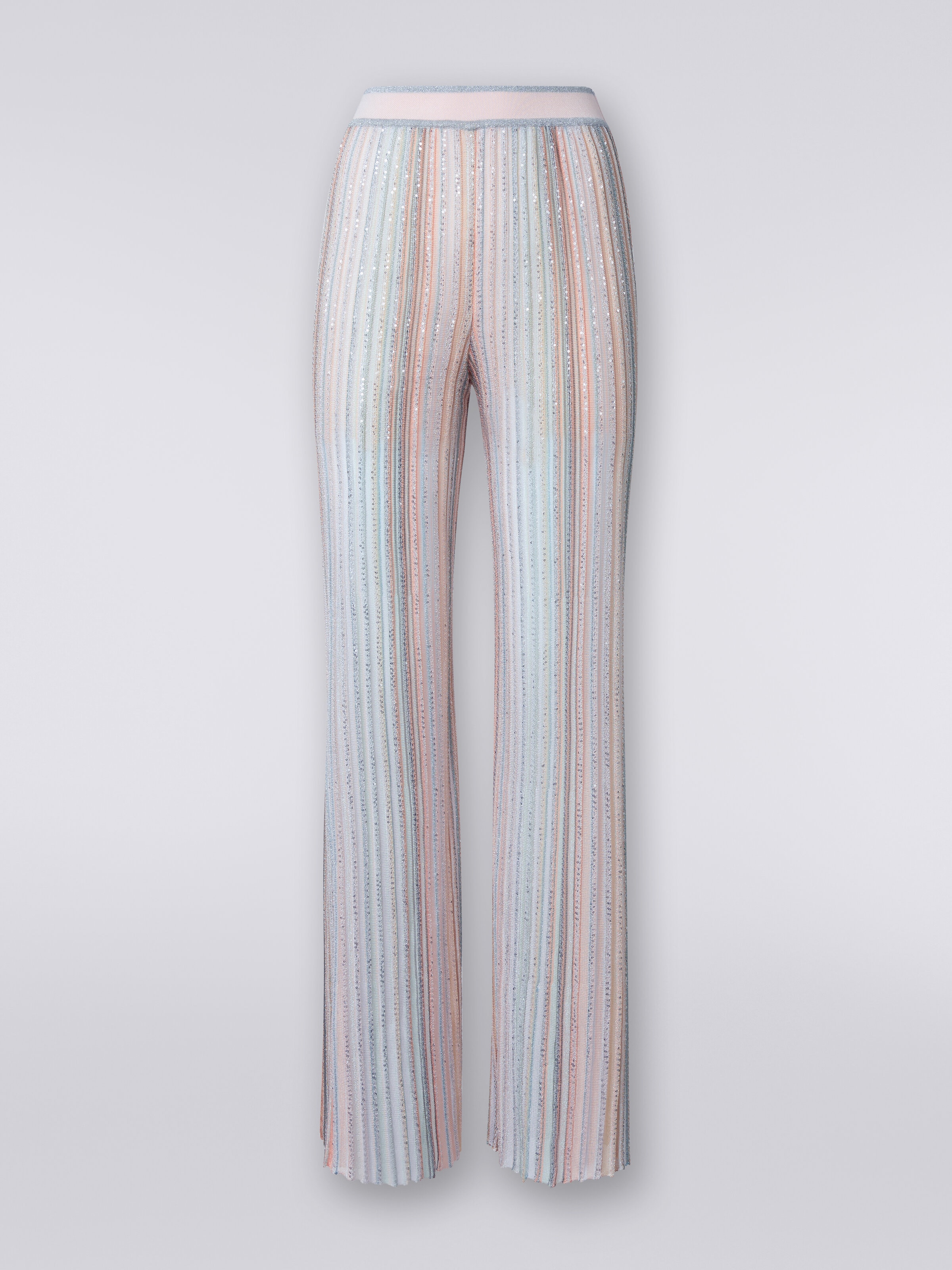 Pantalones de punto a rayas verticales con lentejuelas, Multicolor  - 0