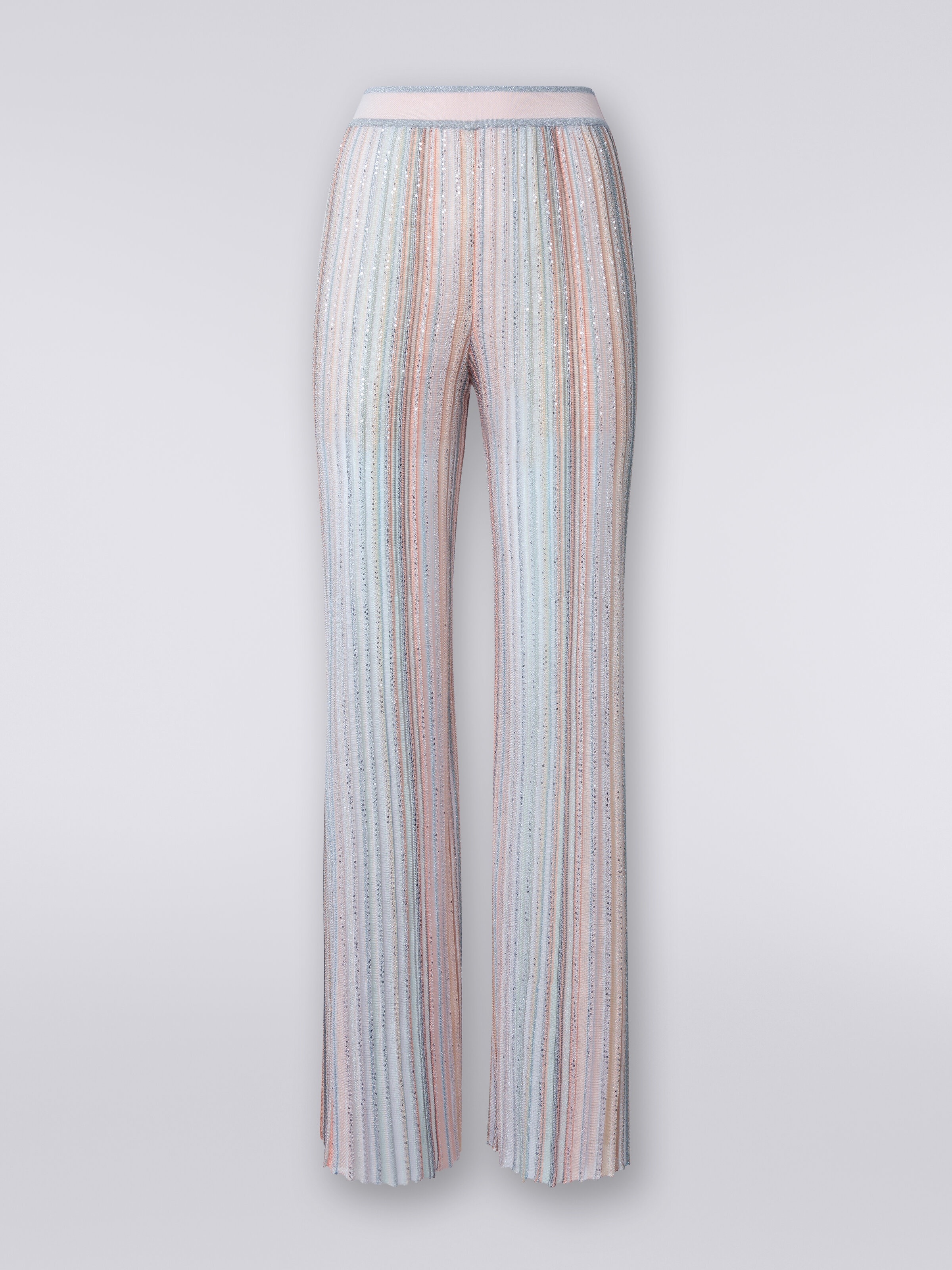 Trousers in vertical striped knit with sequins, Multicoloured  - 0