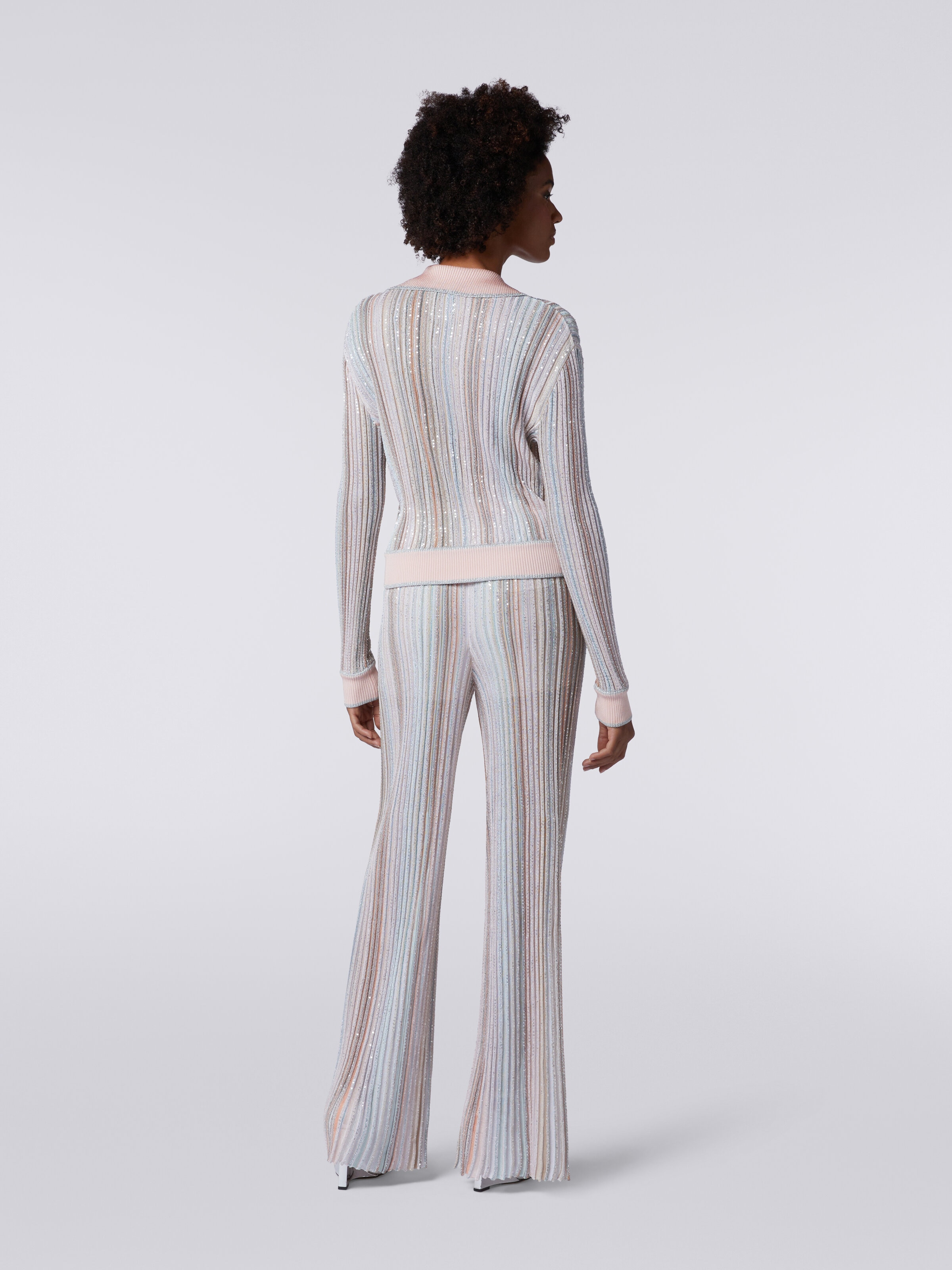 Trousers in vertical striped knit with sequins, Multicoloured  - 3