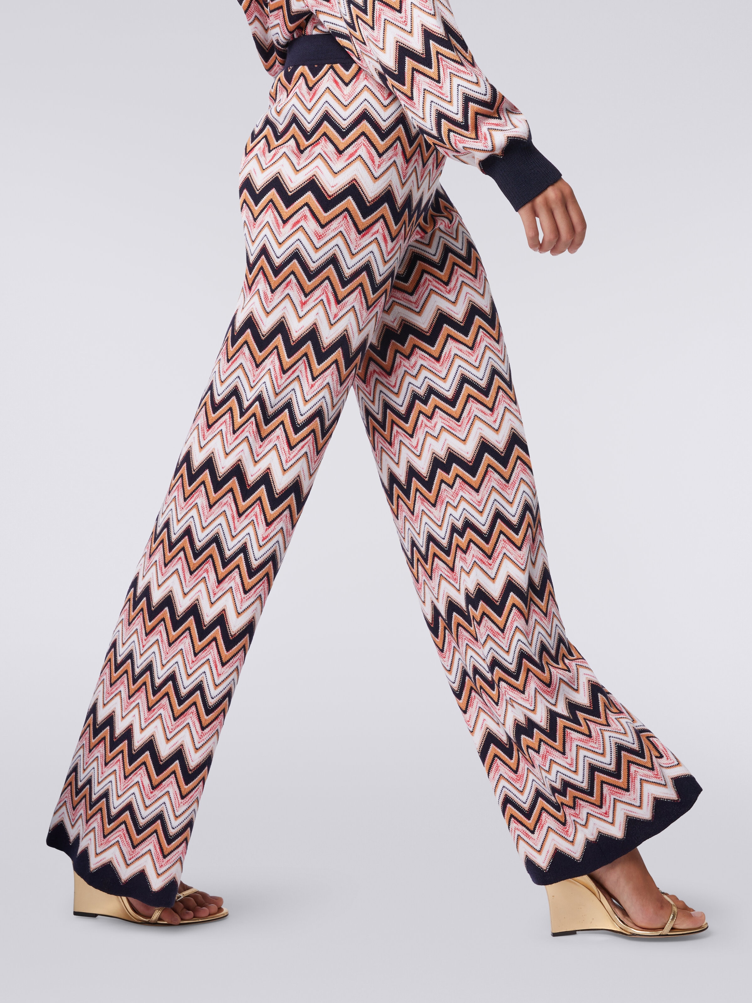 Pantalones palazzo de lana y viscosa zigzag , Multicolor  - 4