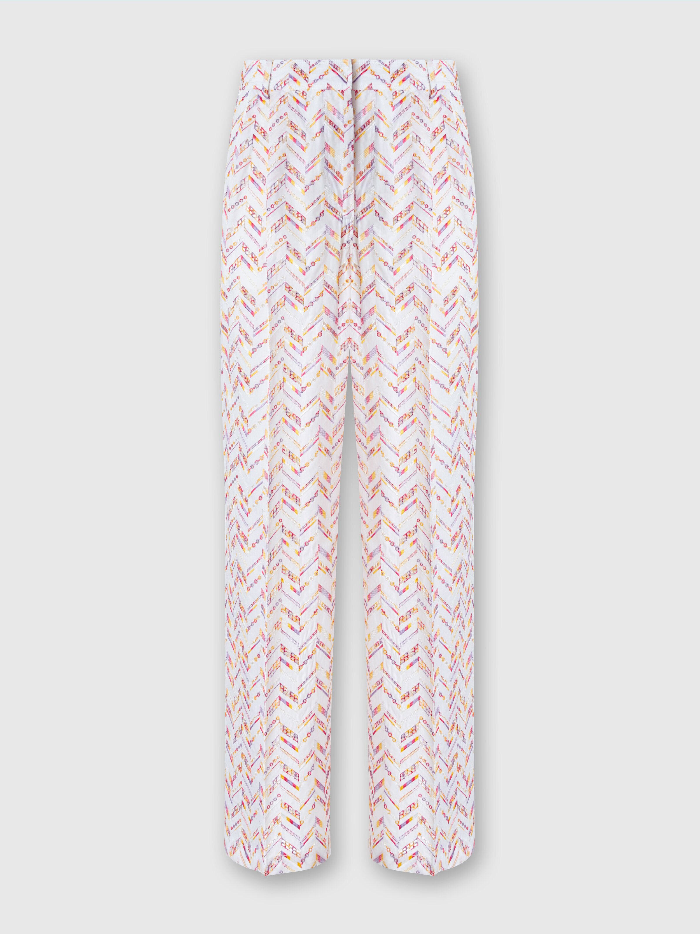 Cotton poplin trousers with eyelet lace, Multicoloured  - 0