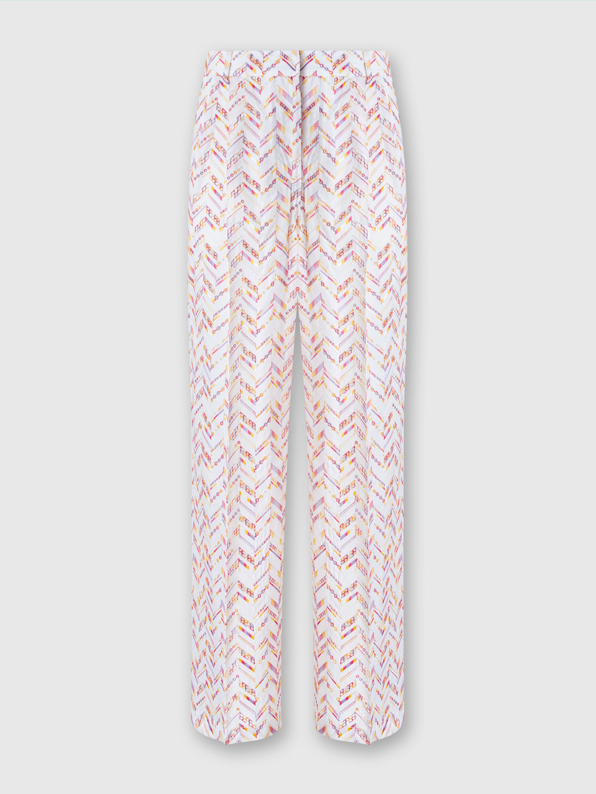 Pantalon en popeline de coton avec dentelle sangallo, Multicolore  - 0