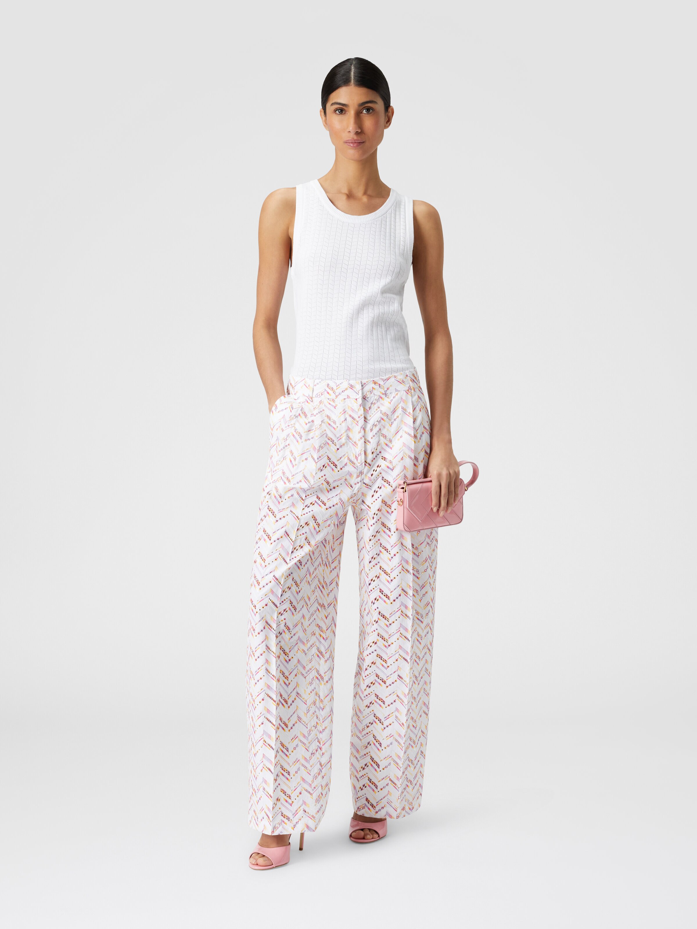 Cotton poplin trousers with eyelet lace, Multicoloured  - 1