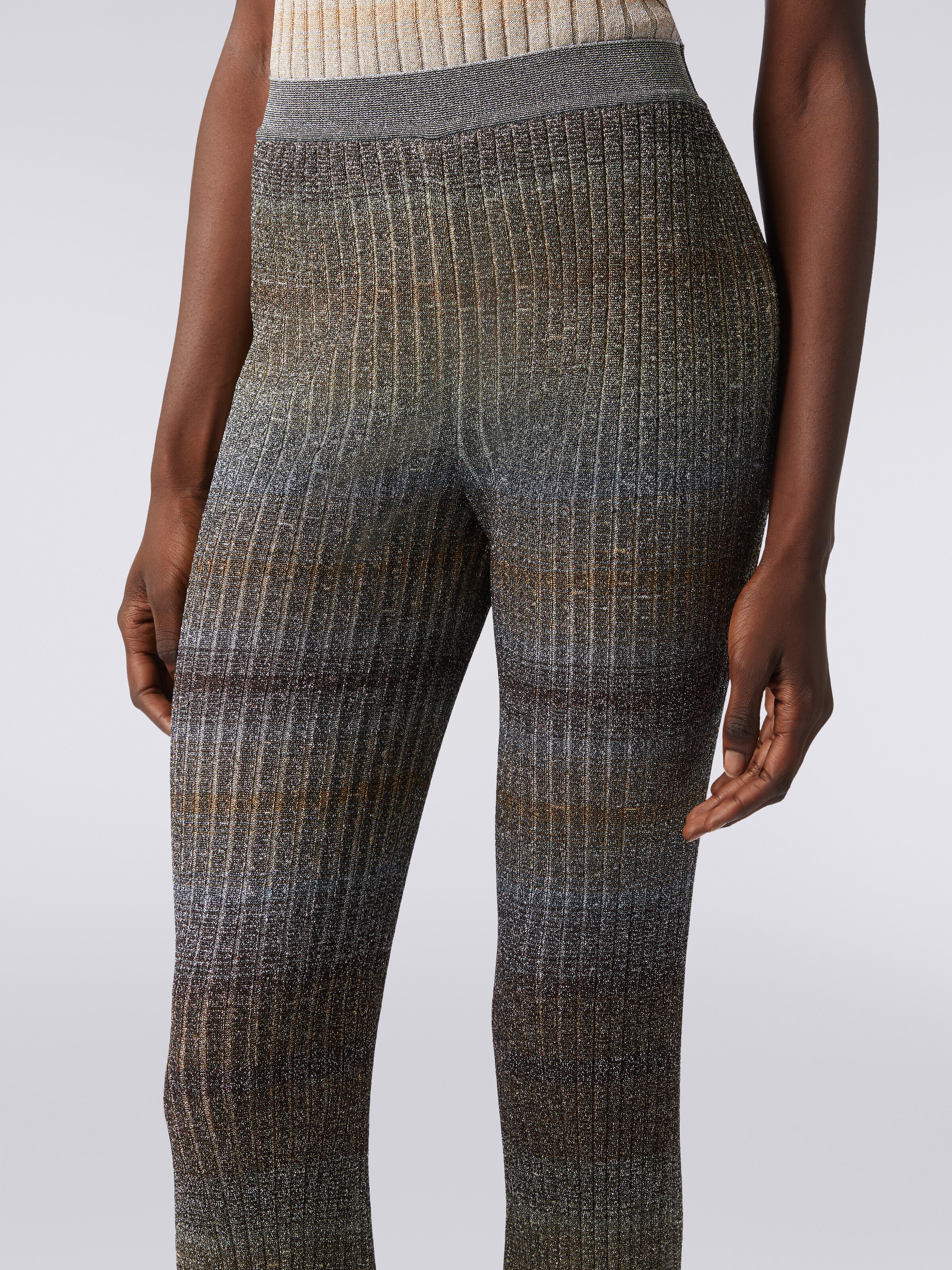 Straight ribbed trousers in viscose and lurex, Multicoloured  - 4
