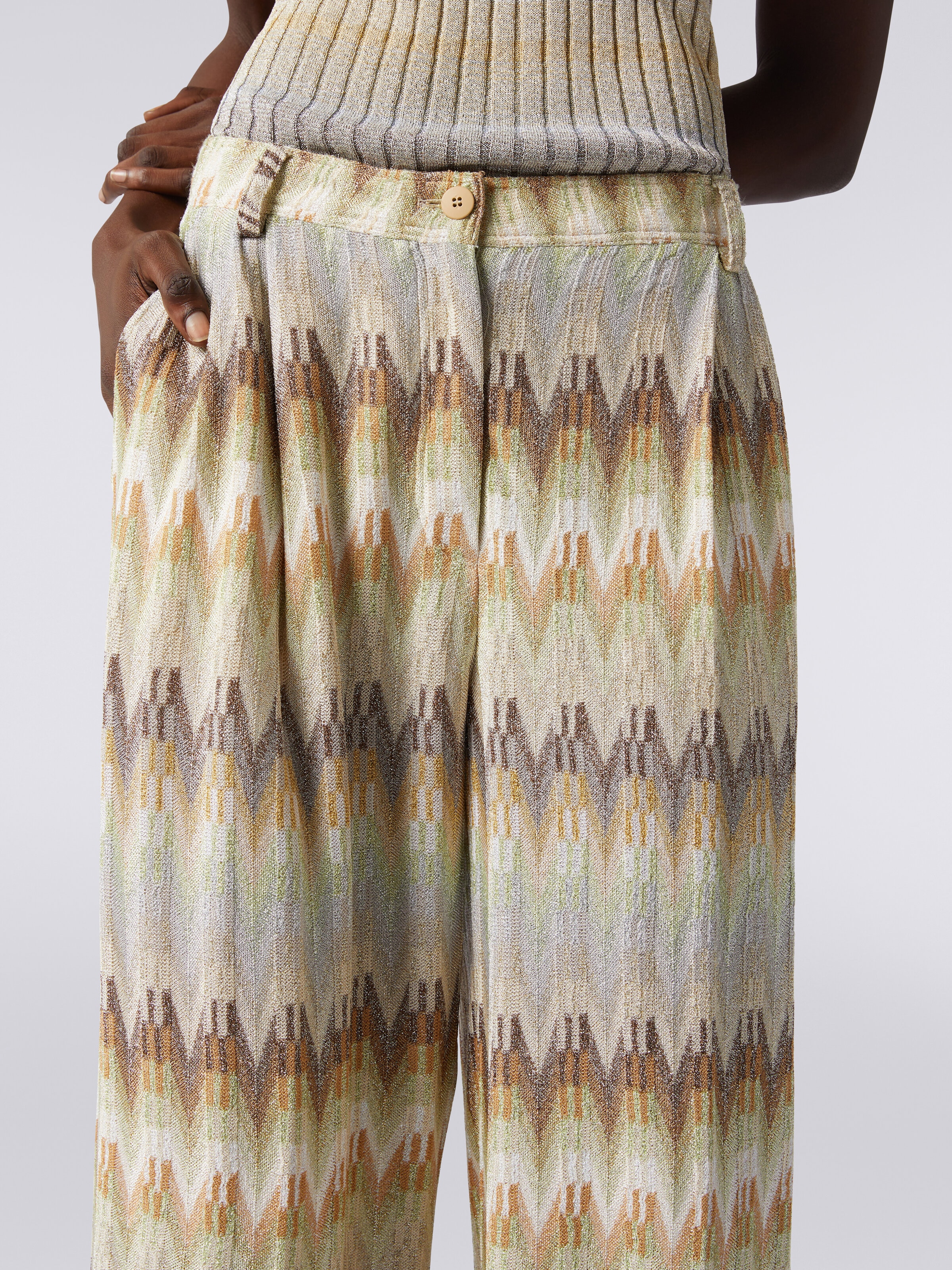 Classic zigzag viscose trousers with lurex, Multicoloured  - 4