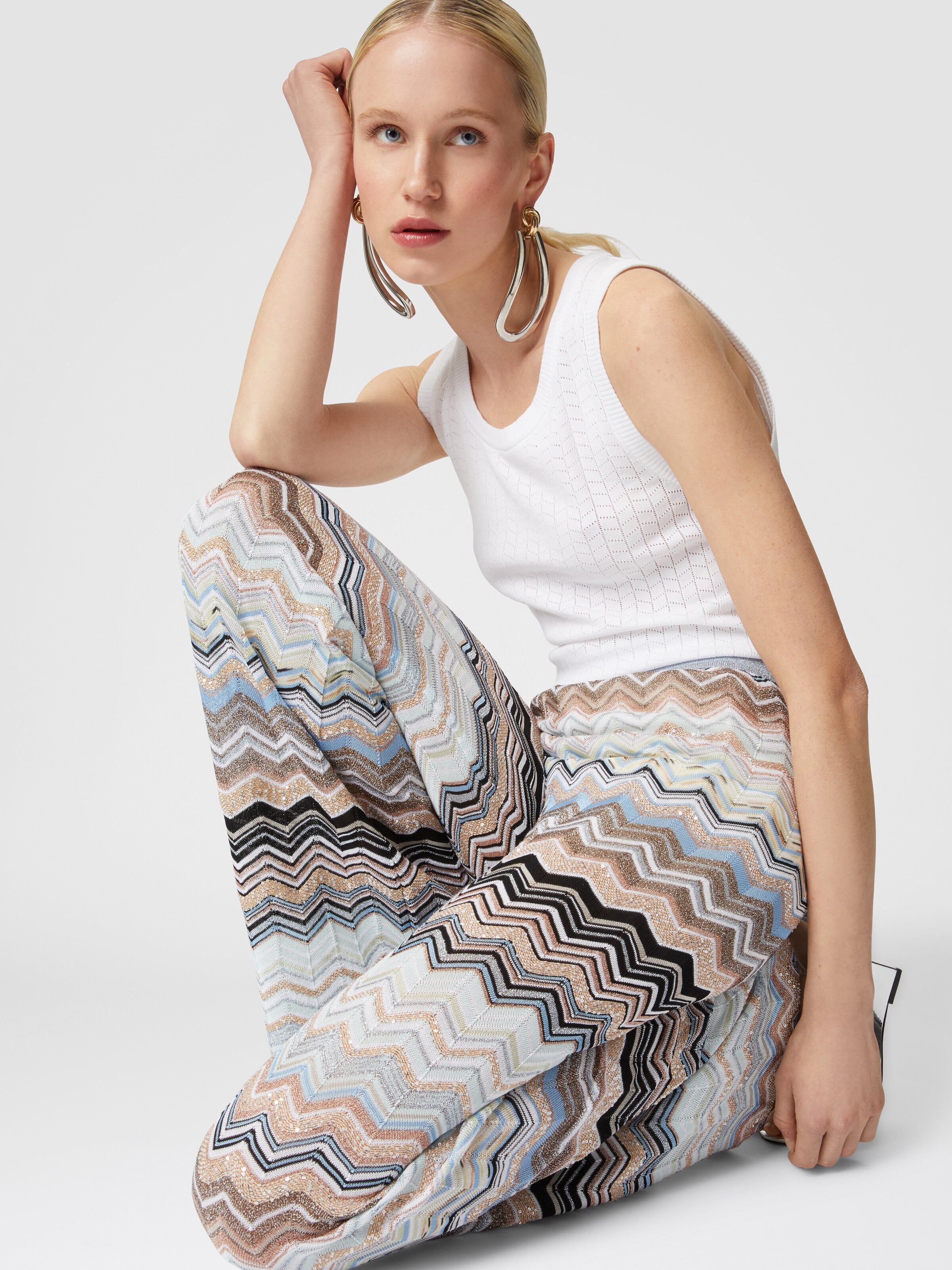Pantalon en maille à chevrons lamée avec paillettes, Multicolore  - 4
