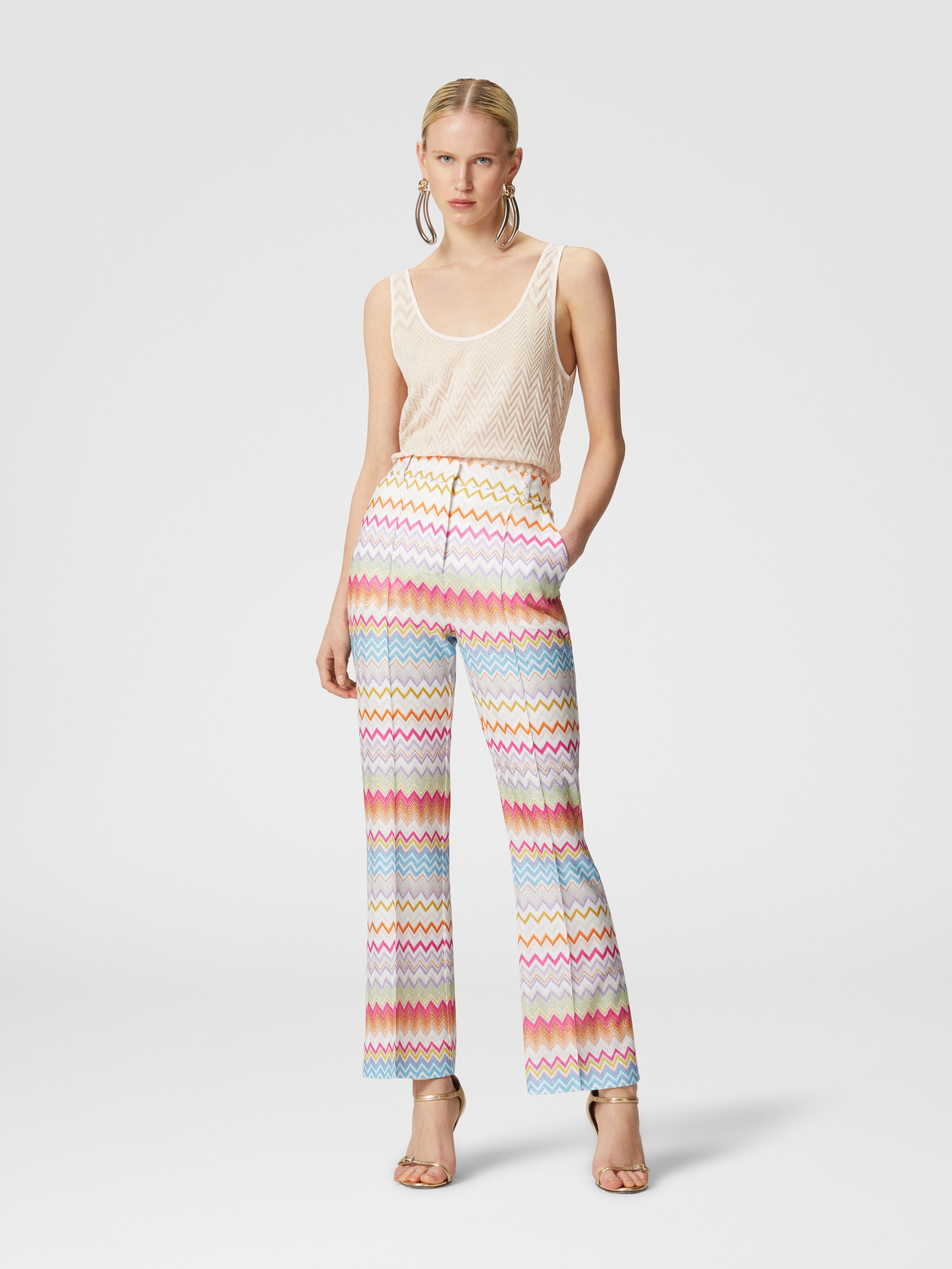 Capri trousers in chevron lamé knit with sequins, Multicoloured  - 1