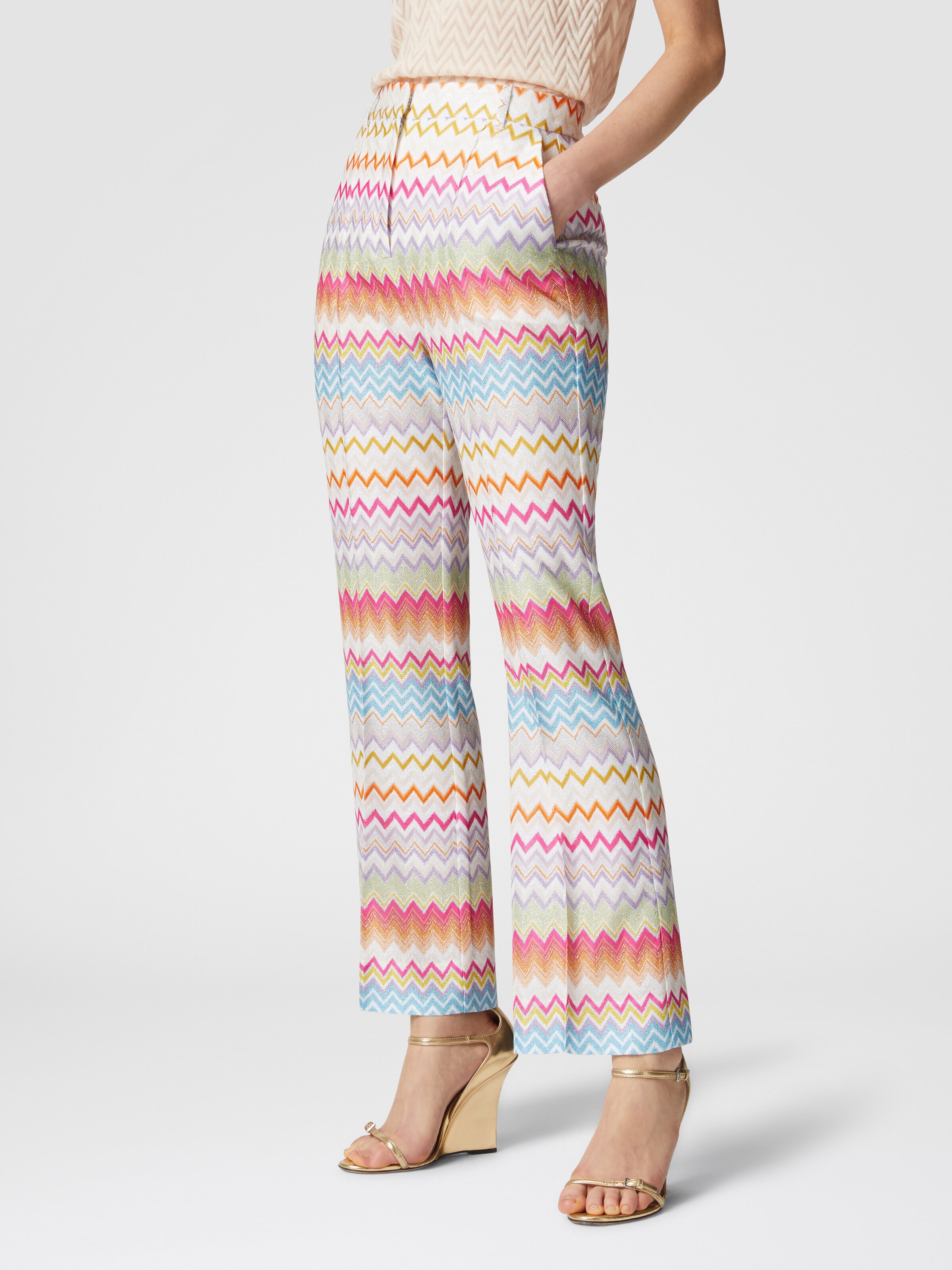 Capri trousers in chevron lamé knit with sequins, Multicoloured  - 3
