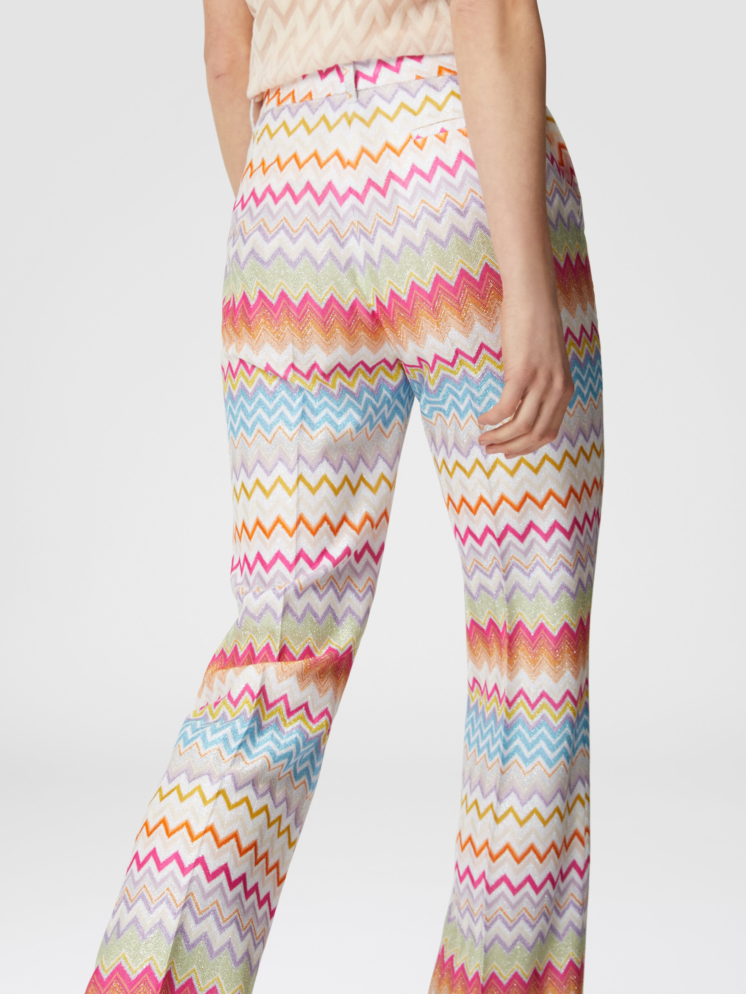 Capri trousers in chevron lamé knit with sequins, Multicoloured  - 4
