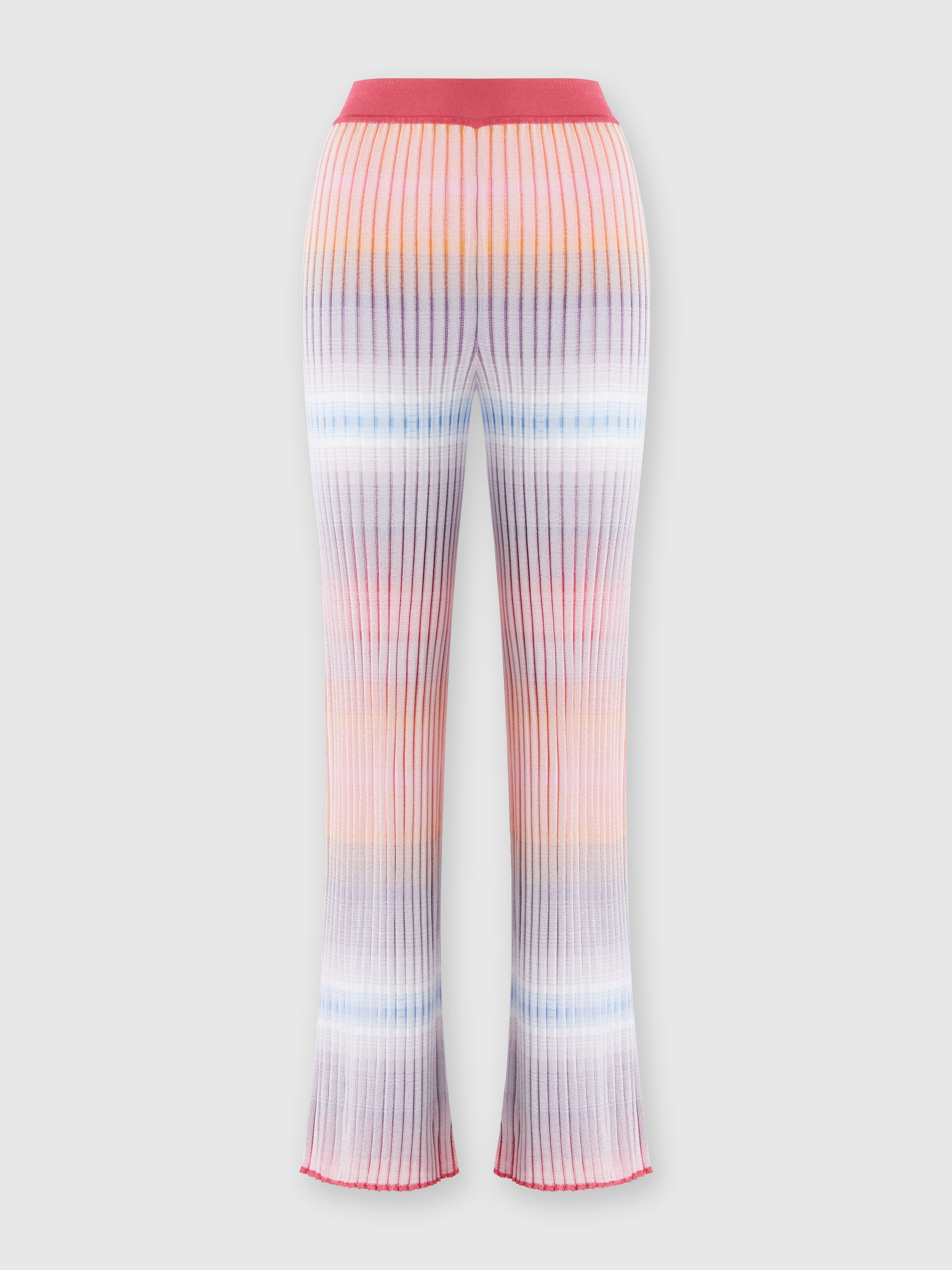 Pantalon droit en viscose à mailles côtelées, Multicolore  - 0