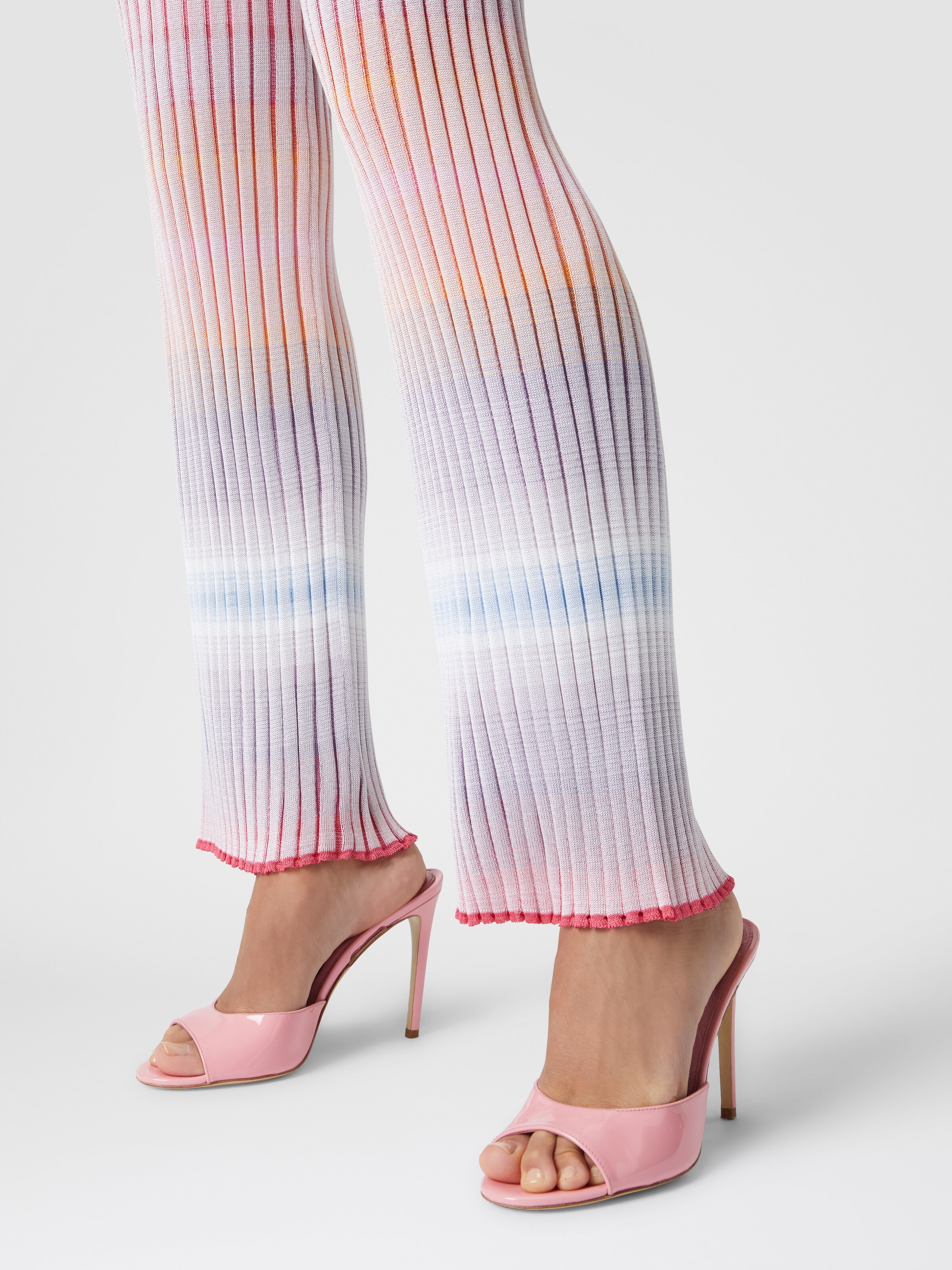 Pantalon droit en viscose à mailles côtelées, Multicolore  - 4
