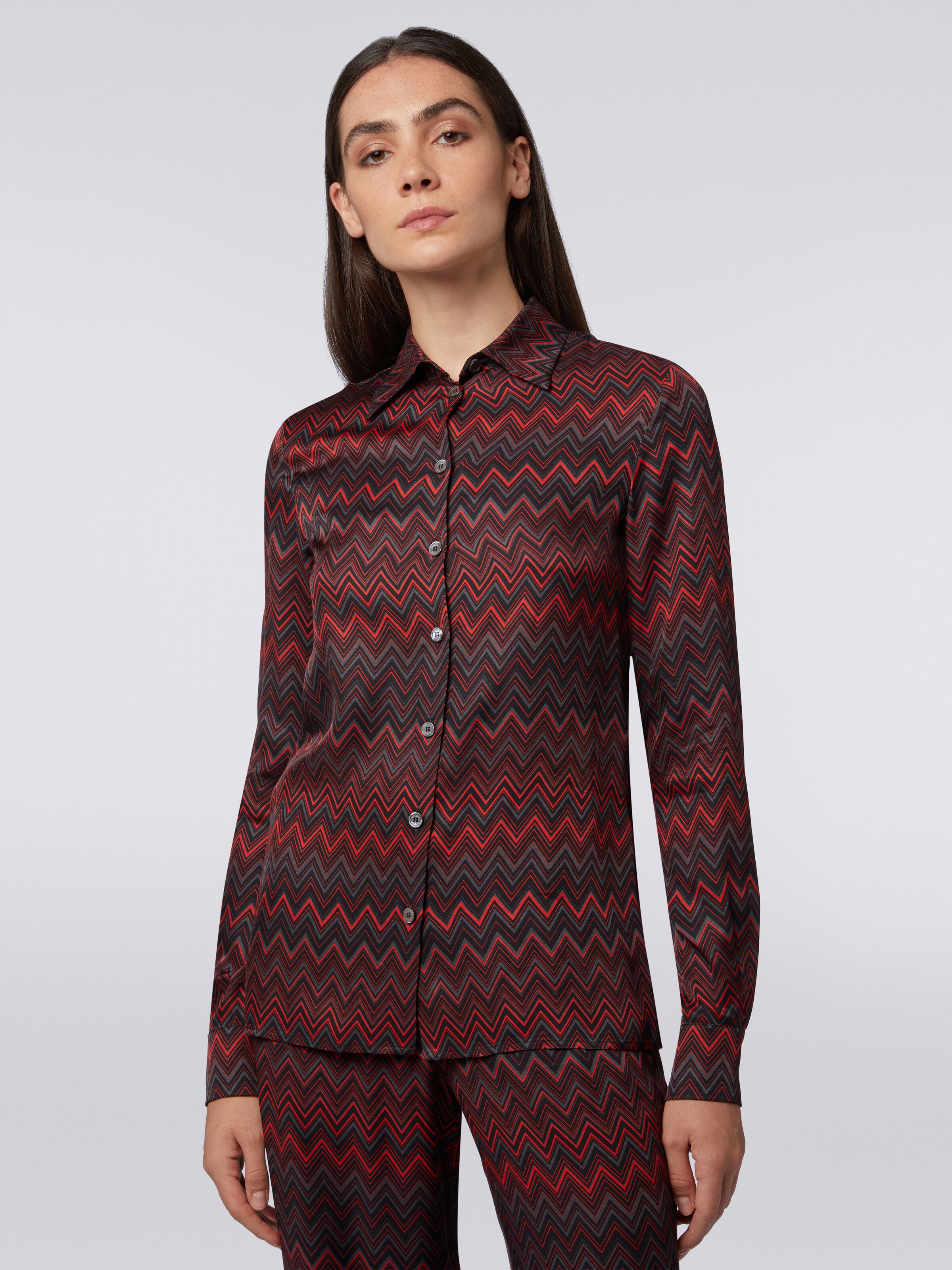Shirt in zigzag jacquard viscose, Multicoloured  - 4