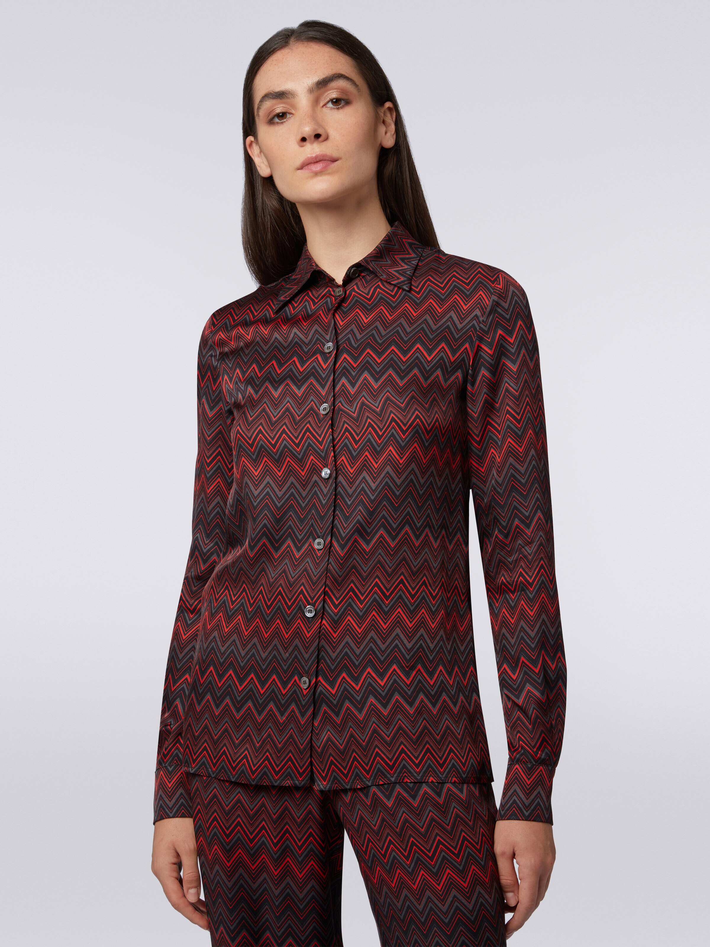 Camicia in viscosa jacquard a zig zag, Multicolore  - 4