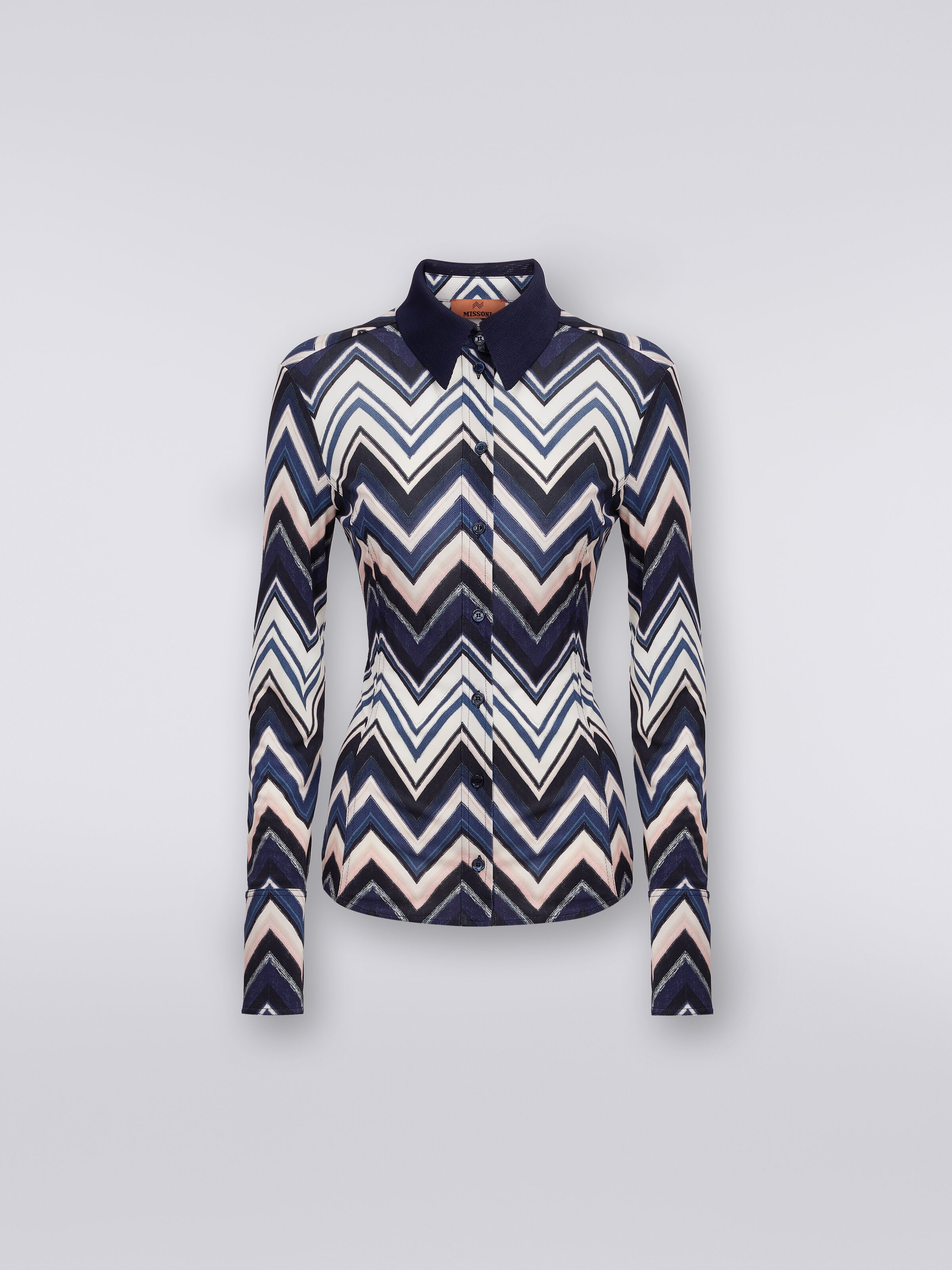 Shirt in viscose with zigzag print, Multicoloured  - 0