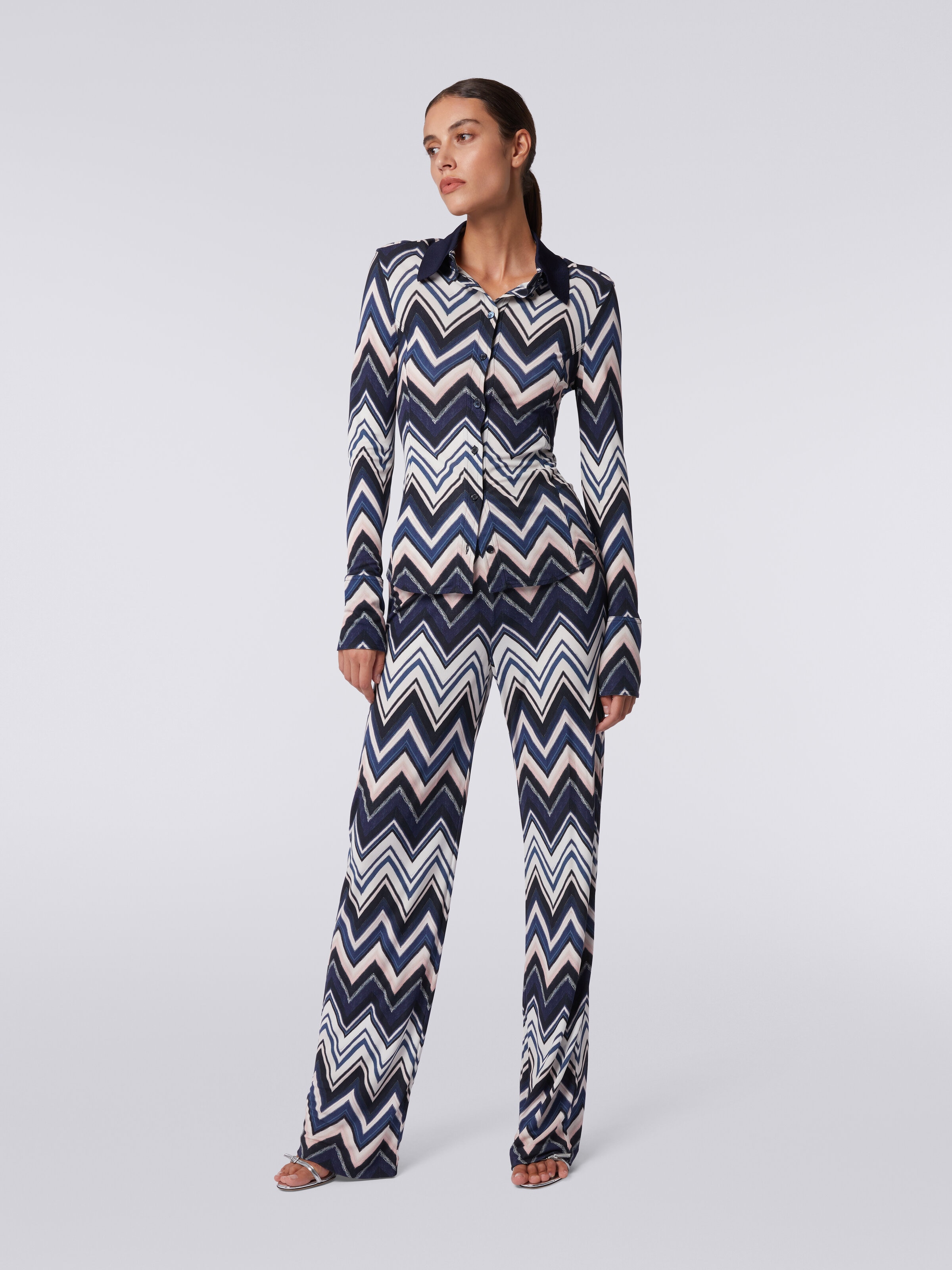 Shirt in viscose with zigzag print, Multicoloured  - 1