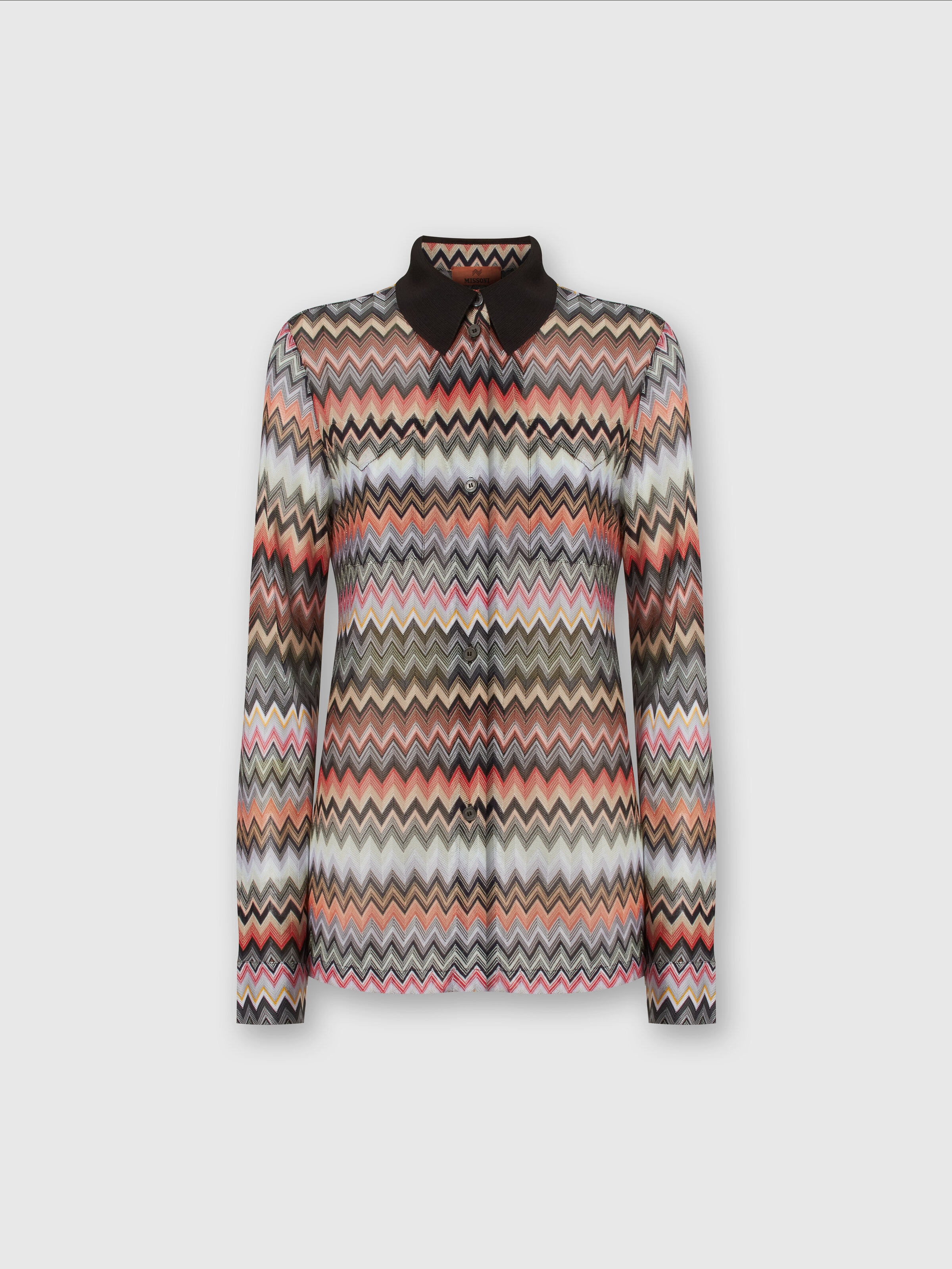 Camisa de algodón y viscosa zigzag  , Multicolor  - 0