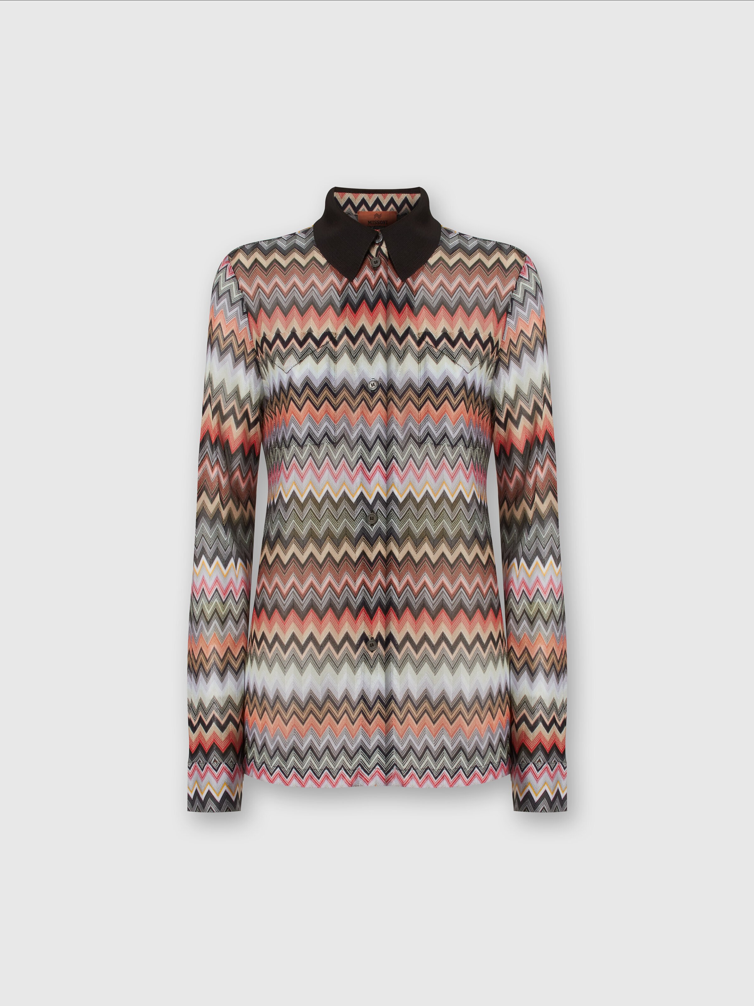 Shirt in zigzag viscose and cotton, Multicoloured  - 0