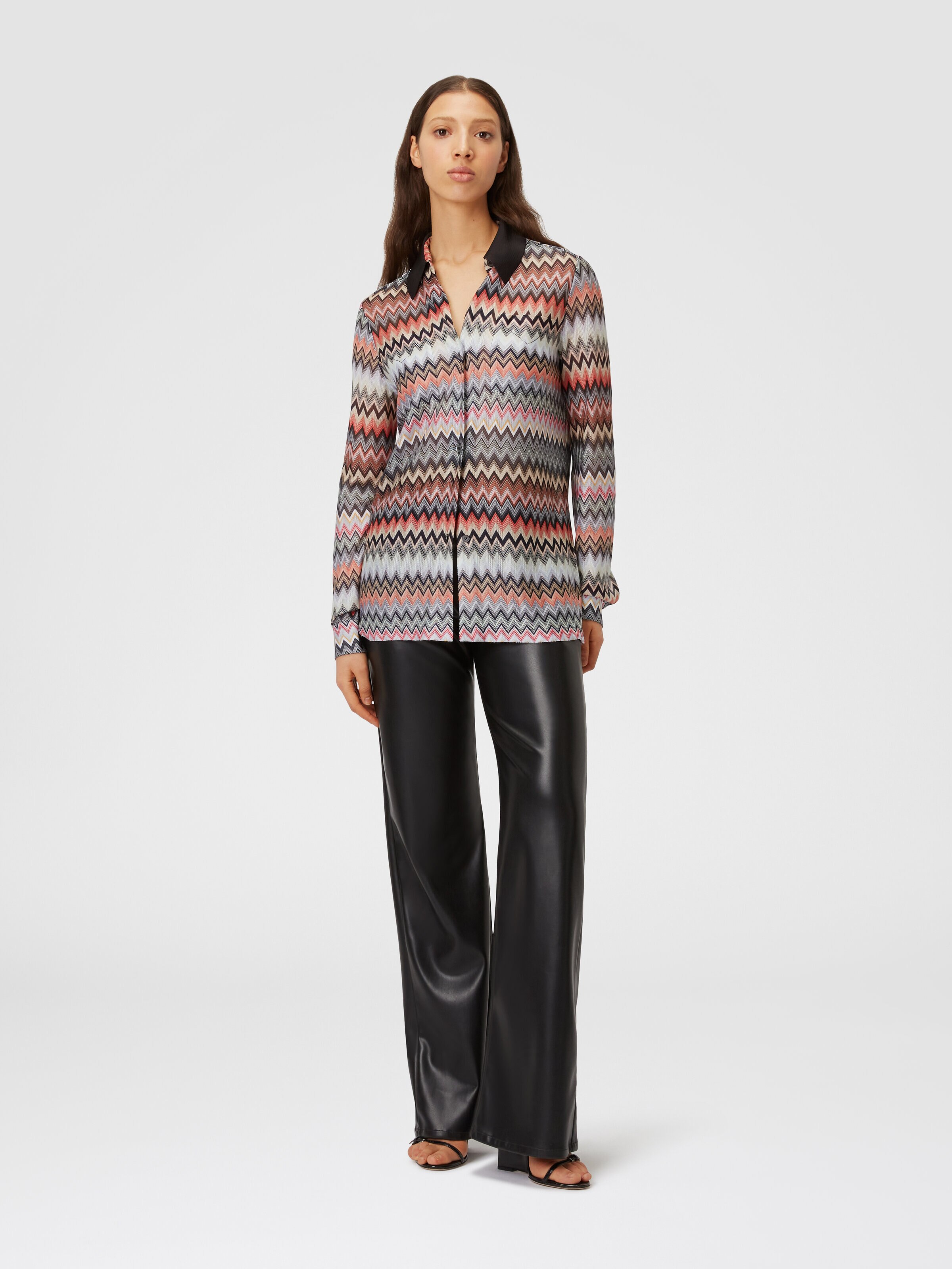 Camisa de algodón y viscosa zigzag  , Multicolor  - 1