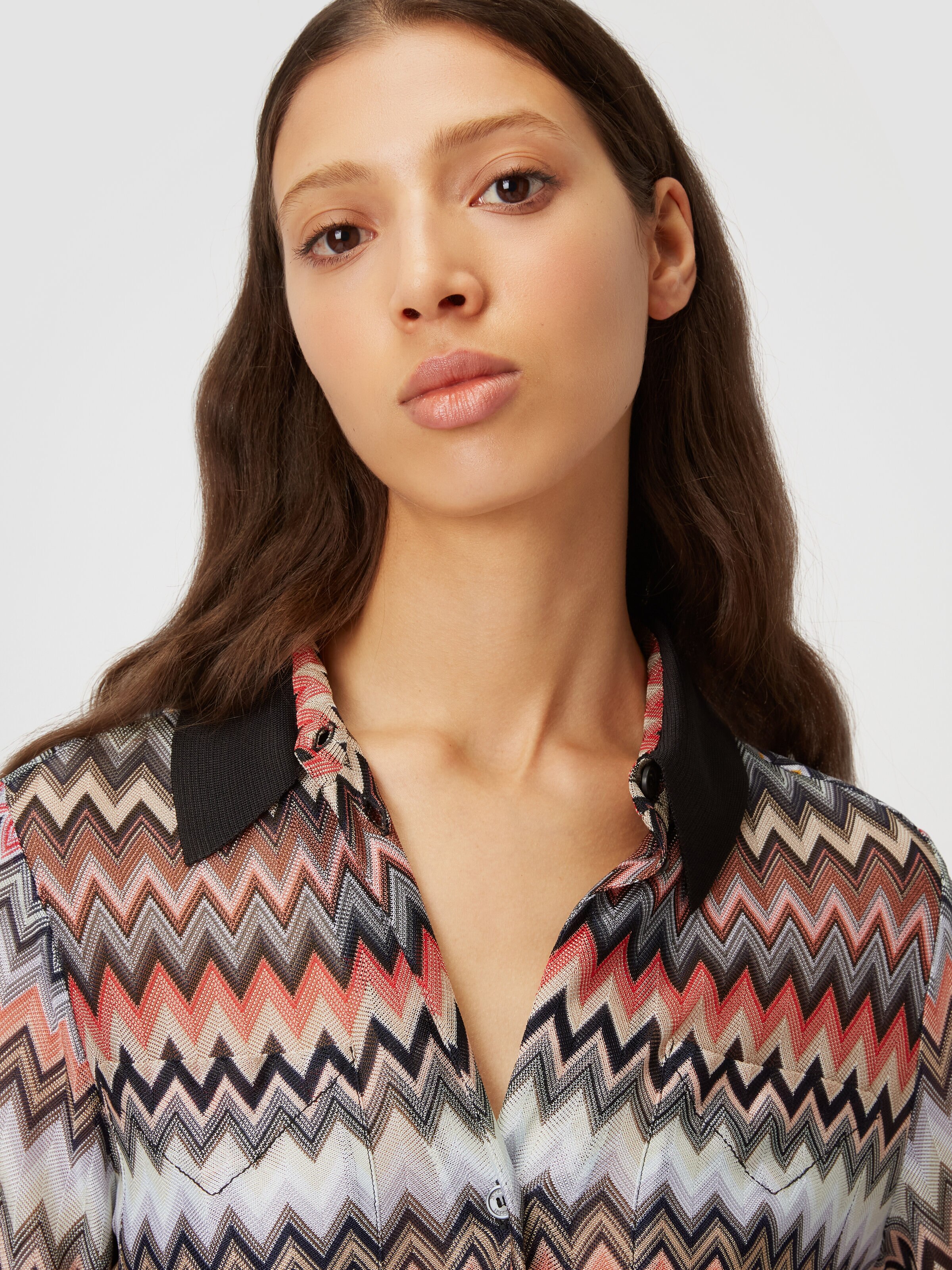 Shirt in zigzag viscose and cotton, Multicoloured  - 4