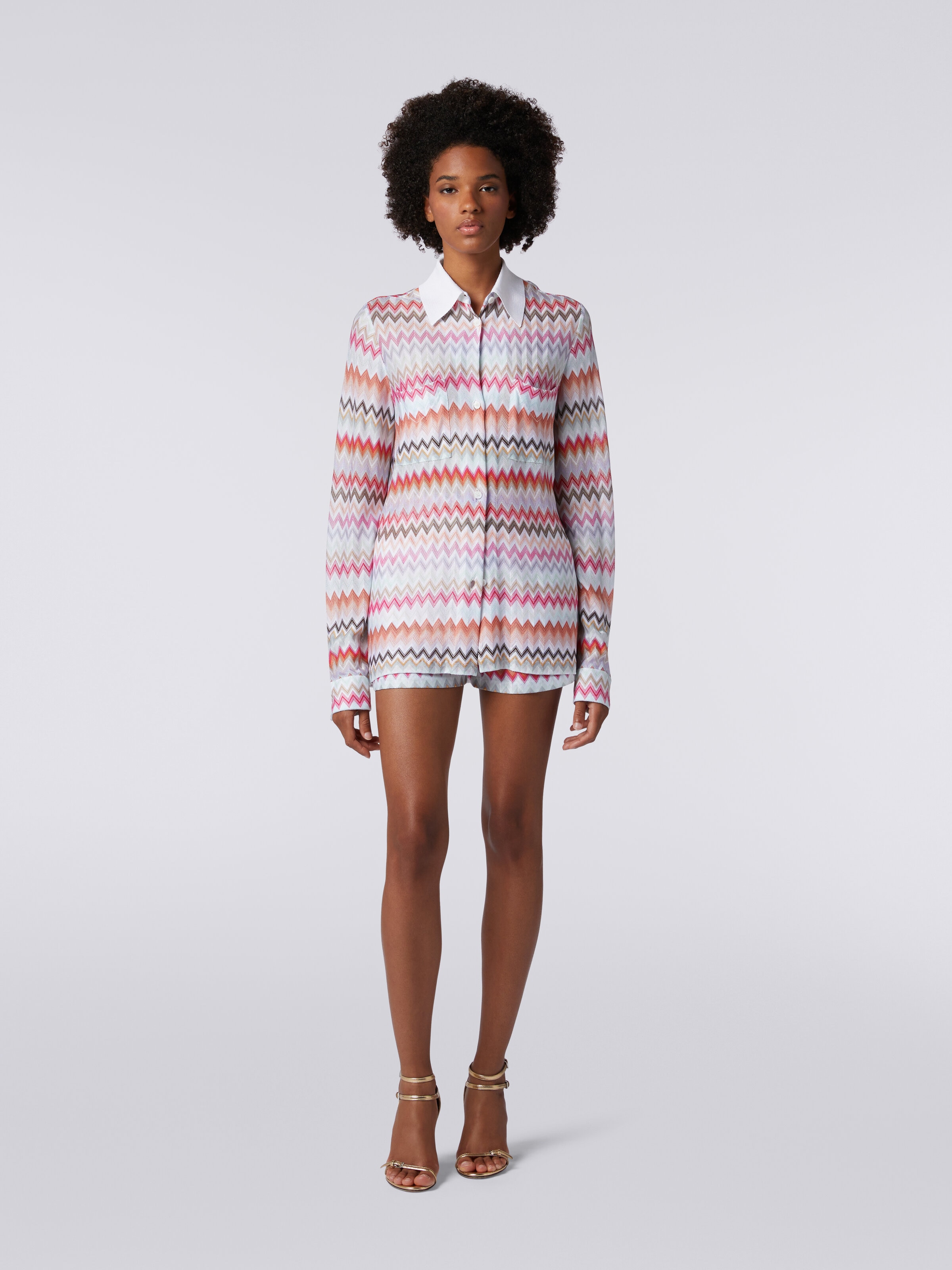 Shirt in zigzag viscose and cotton, Multicoloured  - 1