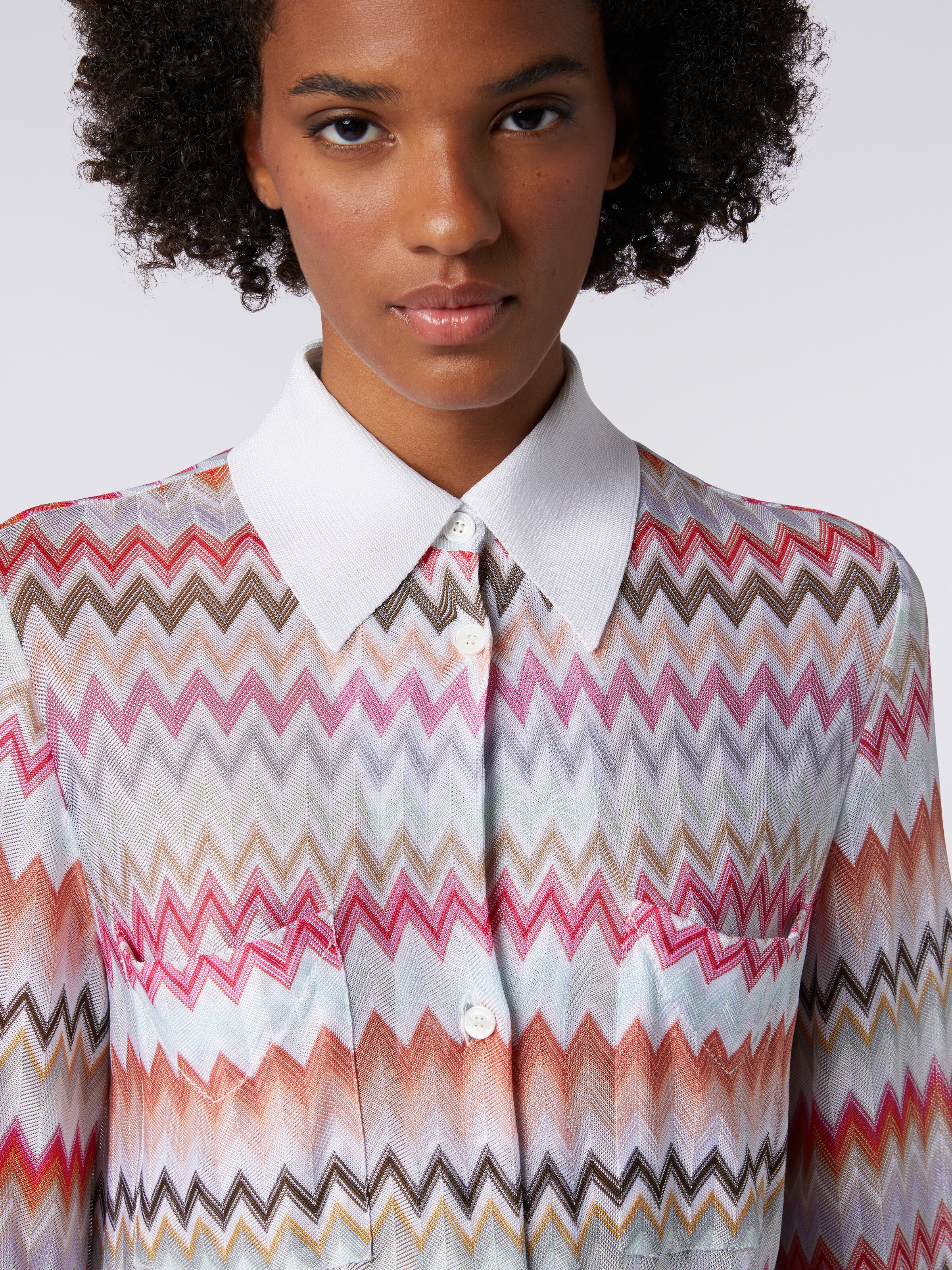 Shirt in zigzag viscose and cotton, Multicoloured  - 4