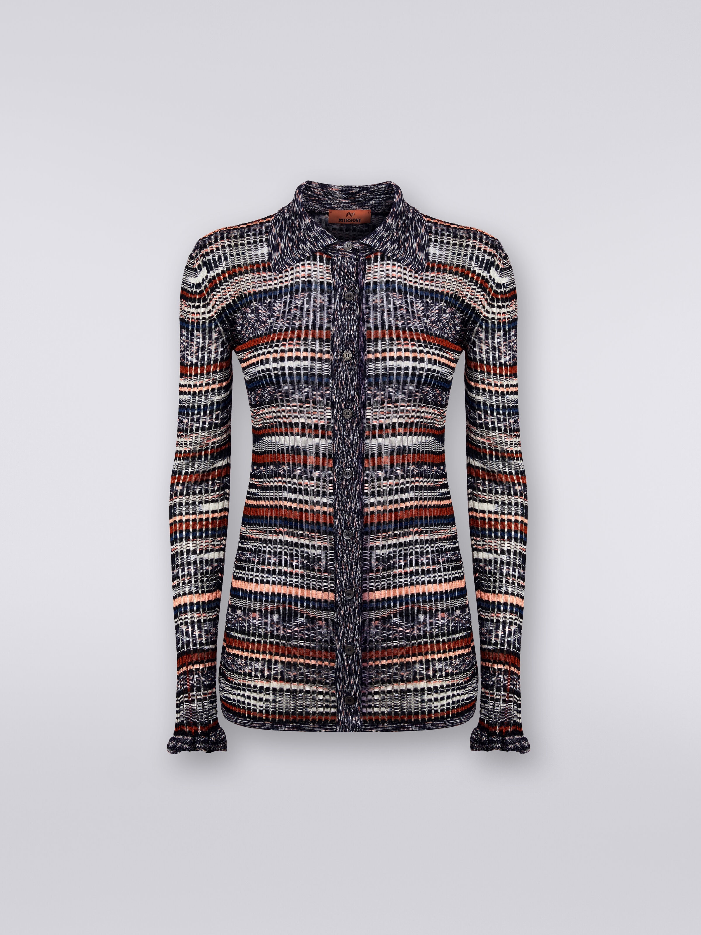 Camicia in maglia di viscosa a costine fiammata , Multicolore  - 0