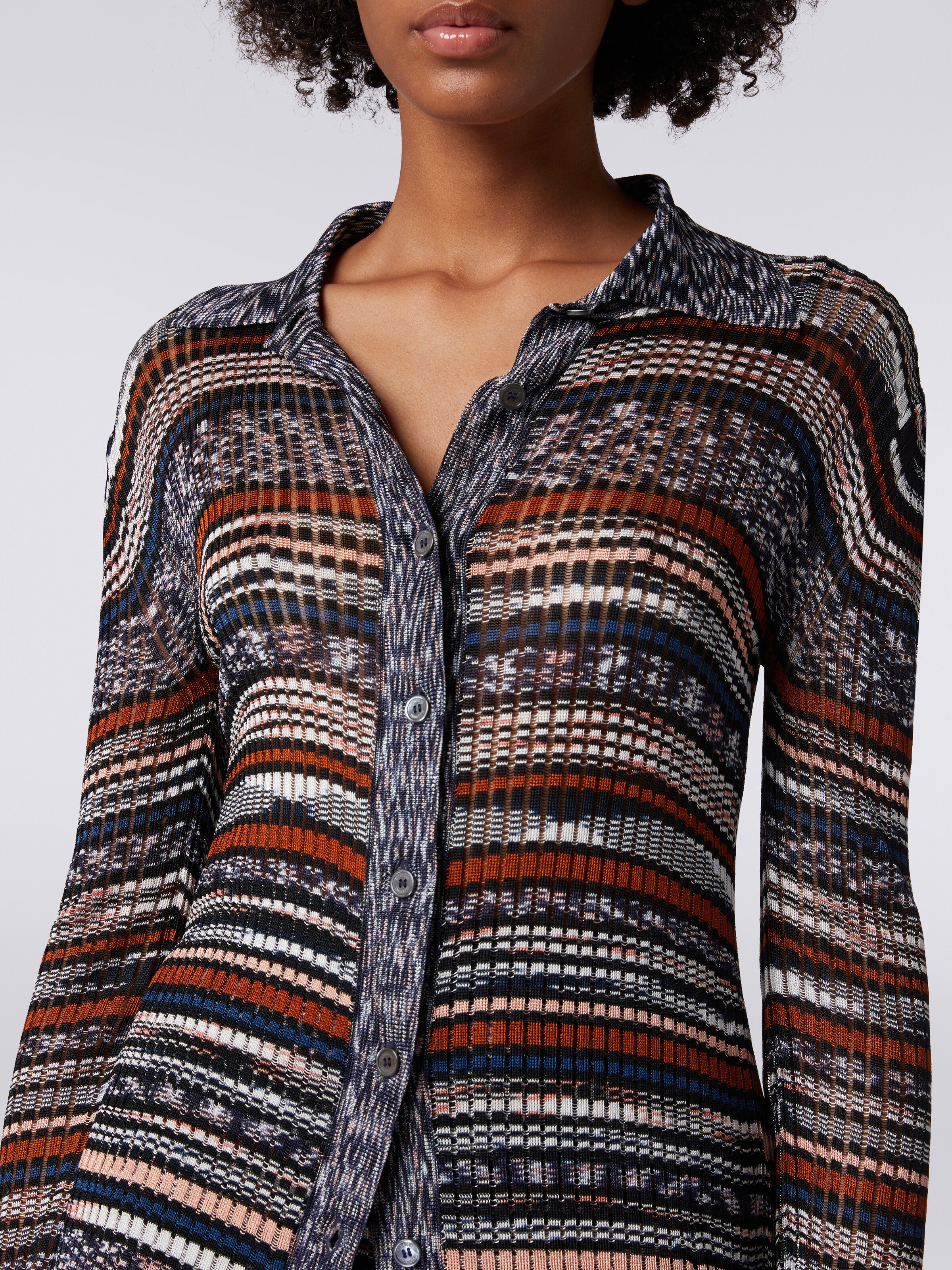 Camicia in maglia di viscosa a costine fiammata , Multicolore  - 4