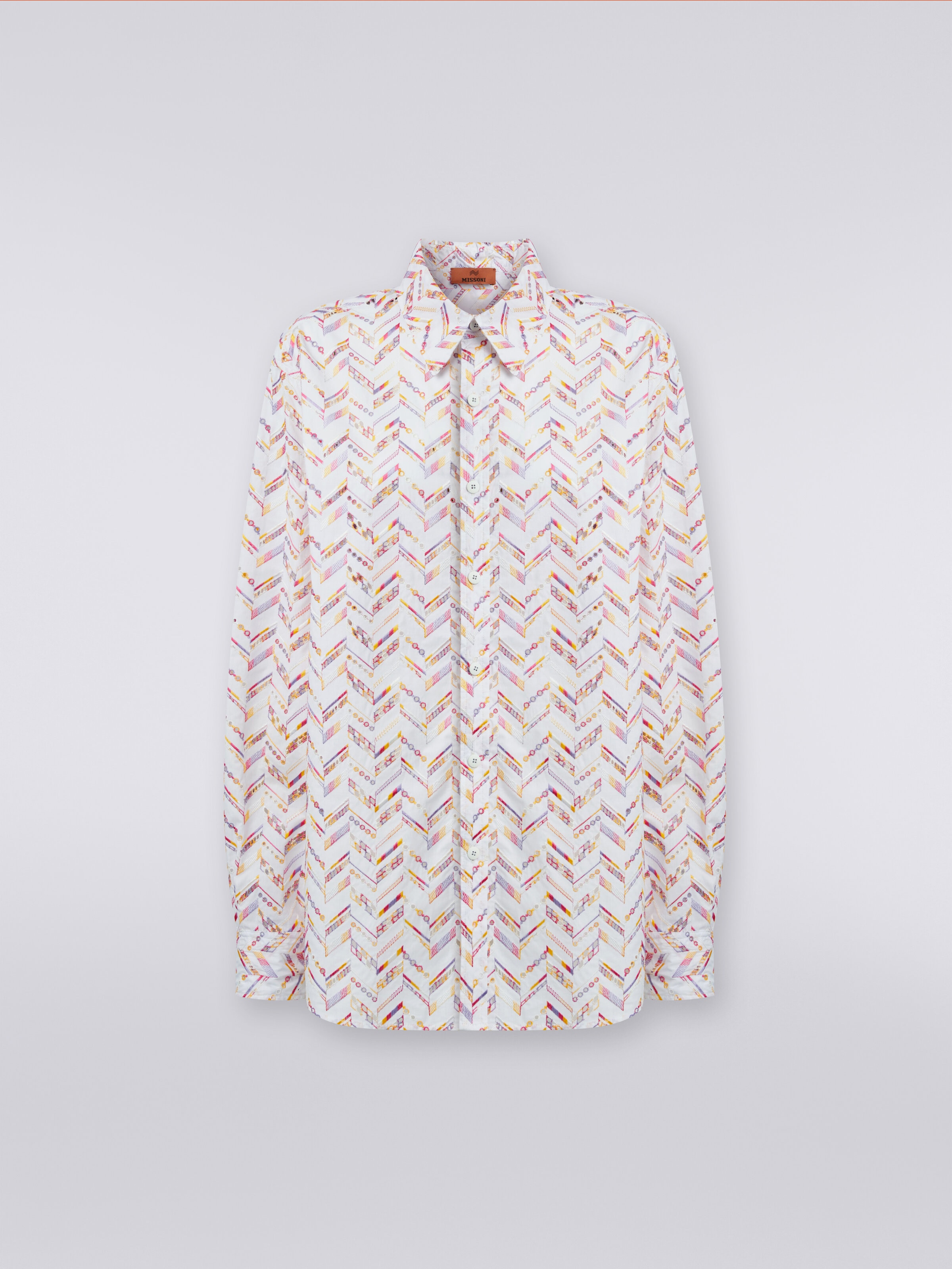 Camisa de popelina de algodón con encaje sangallo, Multicolor  - 0