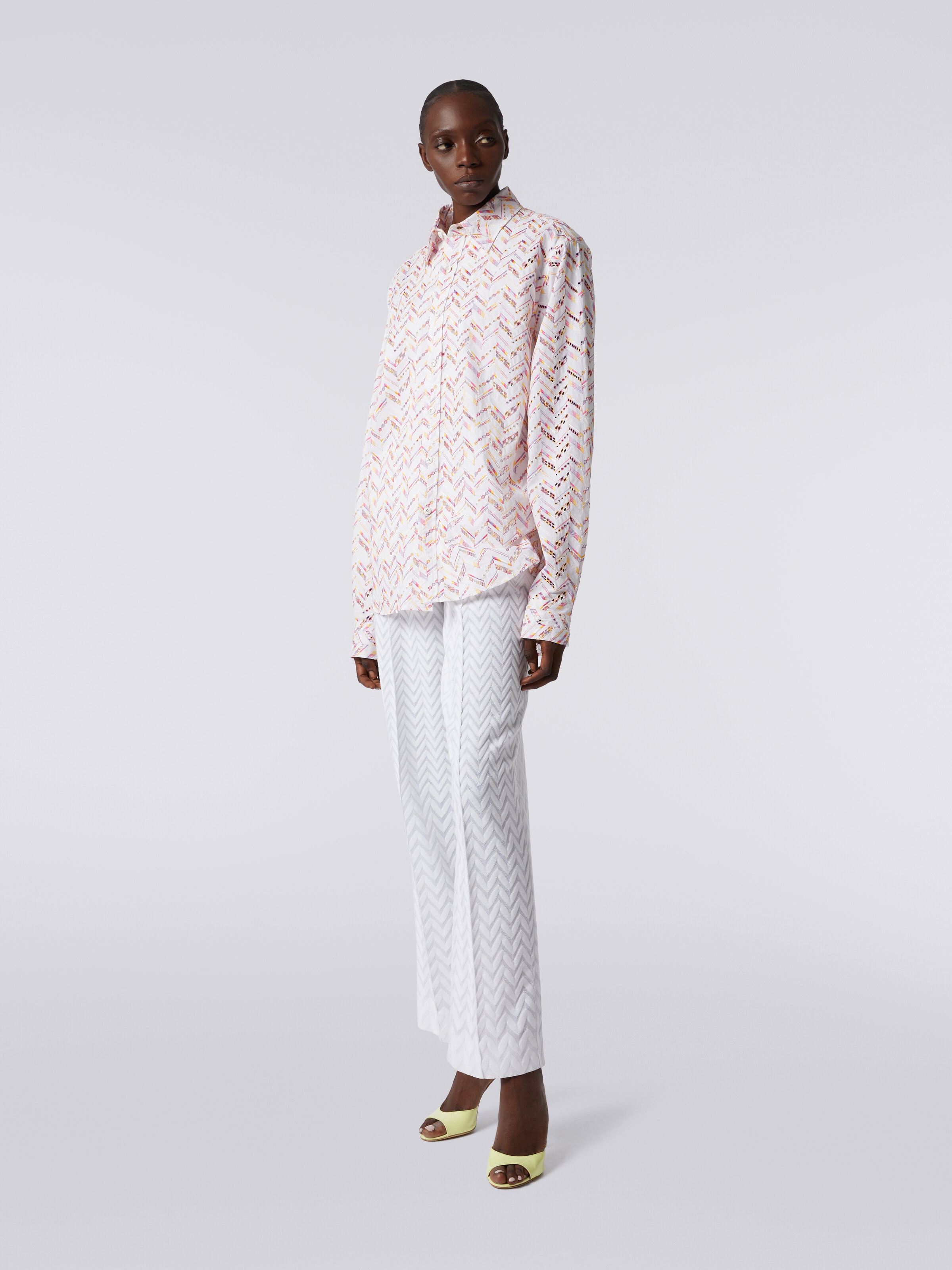 Cotton poplin shirt with eyelet lace, Multicoloured  - 2