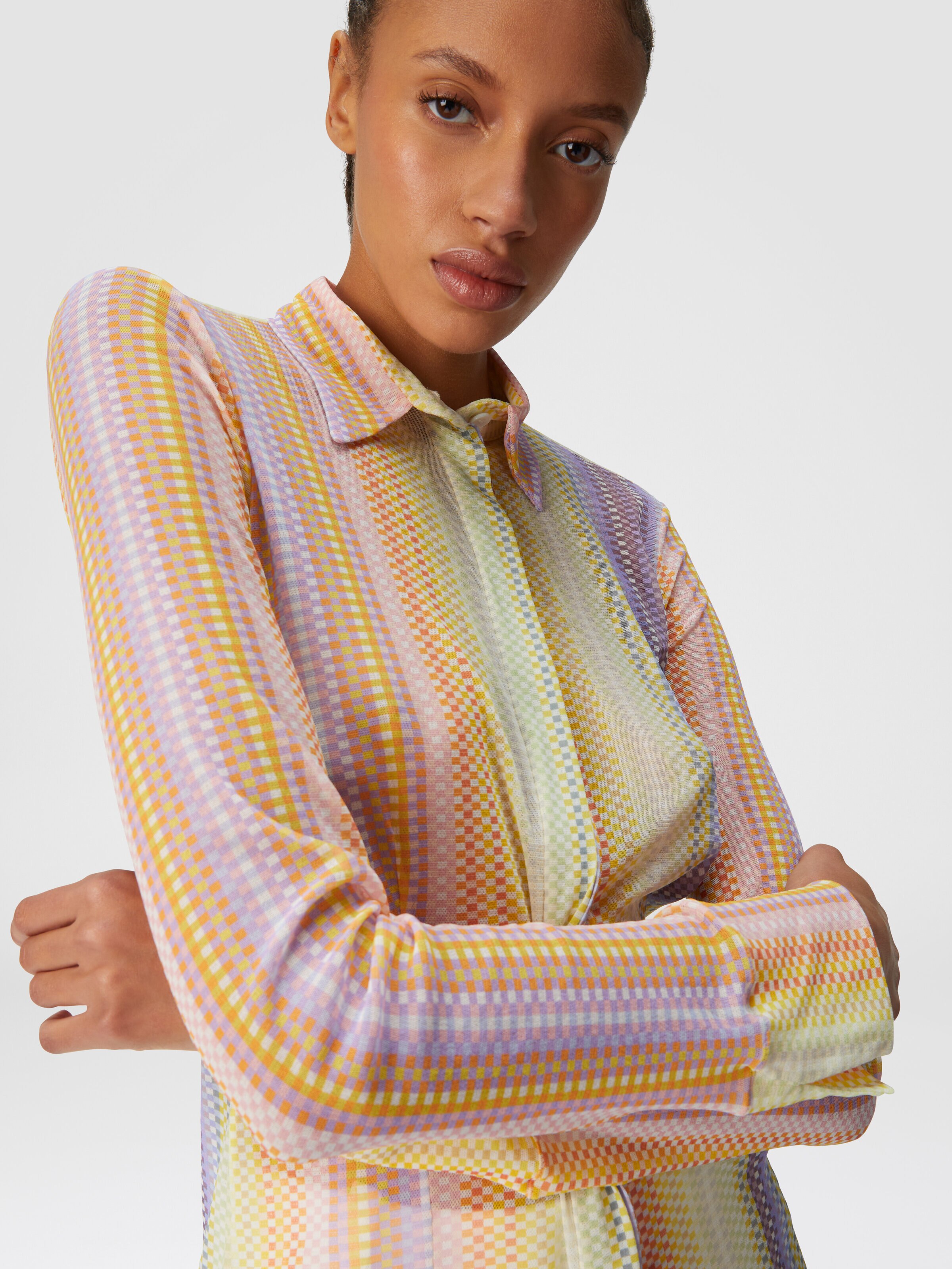 Bedruckte Bluse aus Stretch-Tüll, Mehrfarbig  - 4