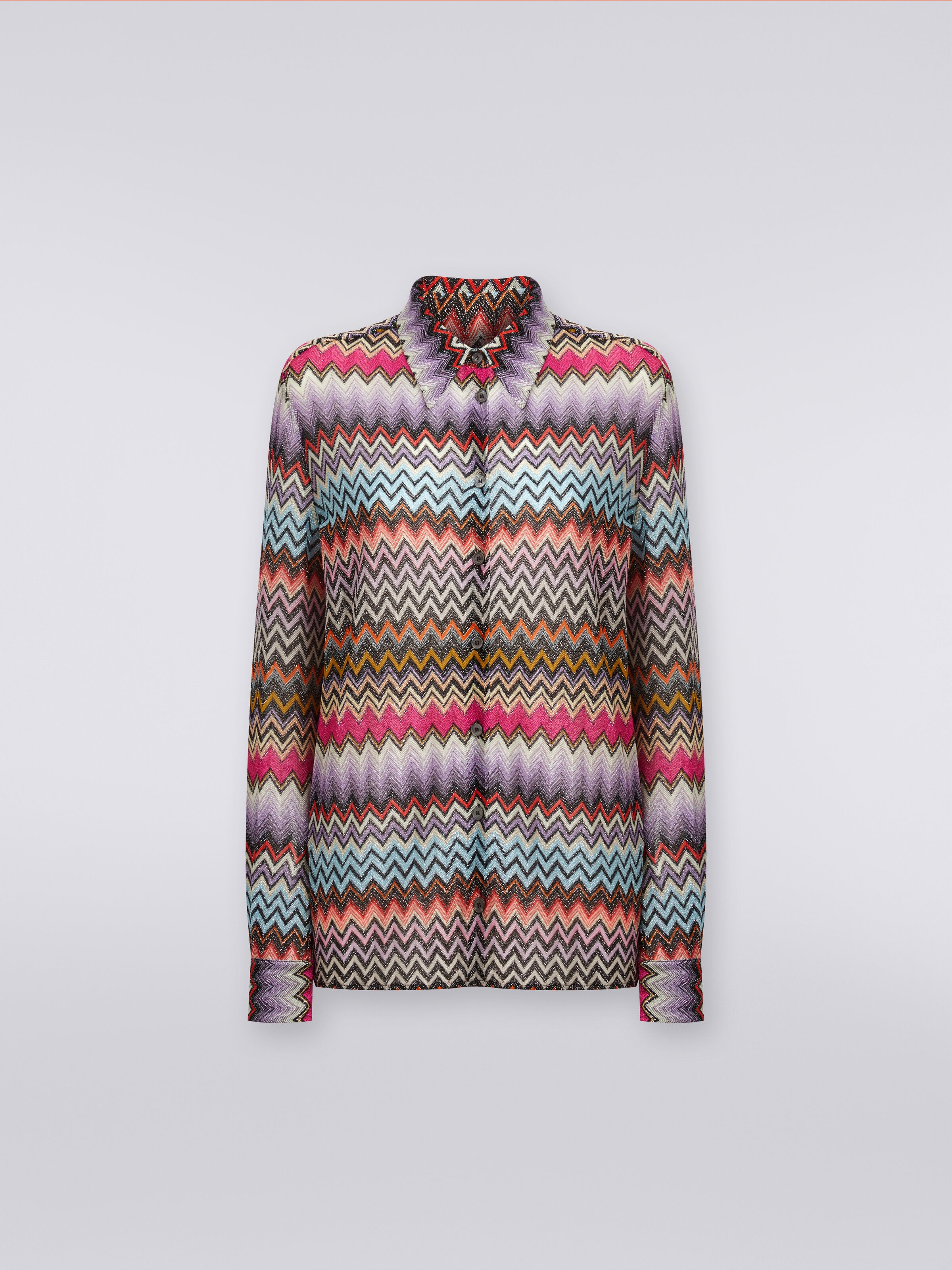 Viscose chevron knit shirt with lurex, Multicoloured  - 0