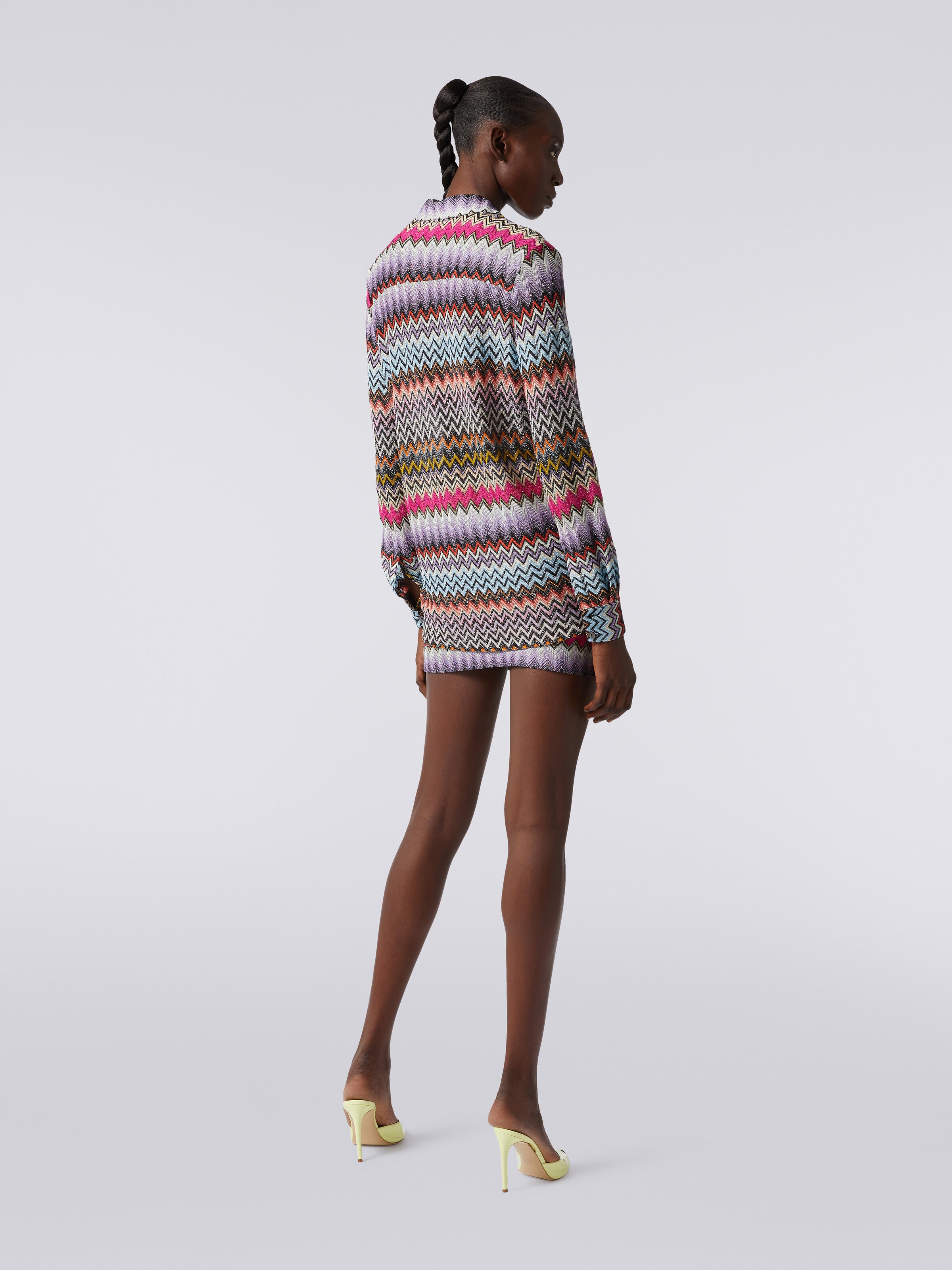Viscose chevron knit shirt with lurex, Multicoloured  - 3