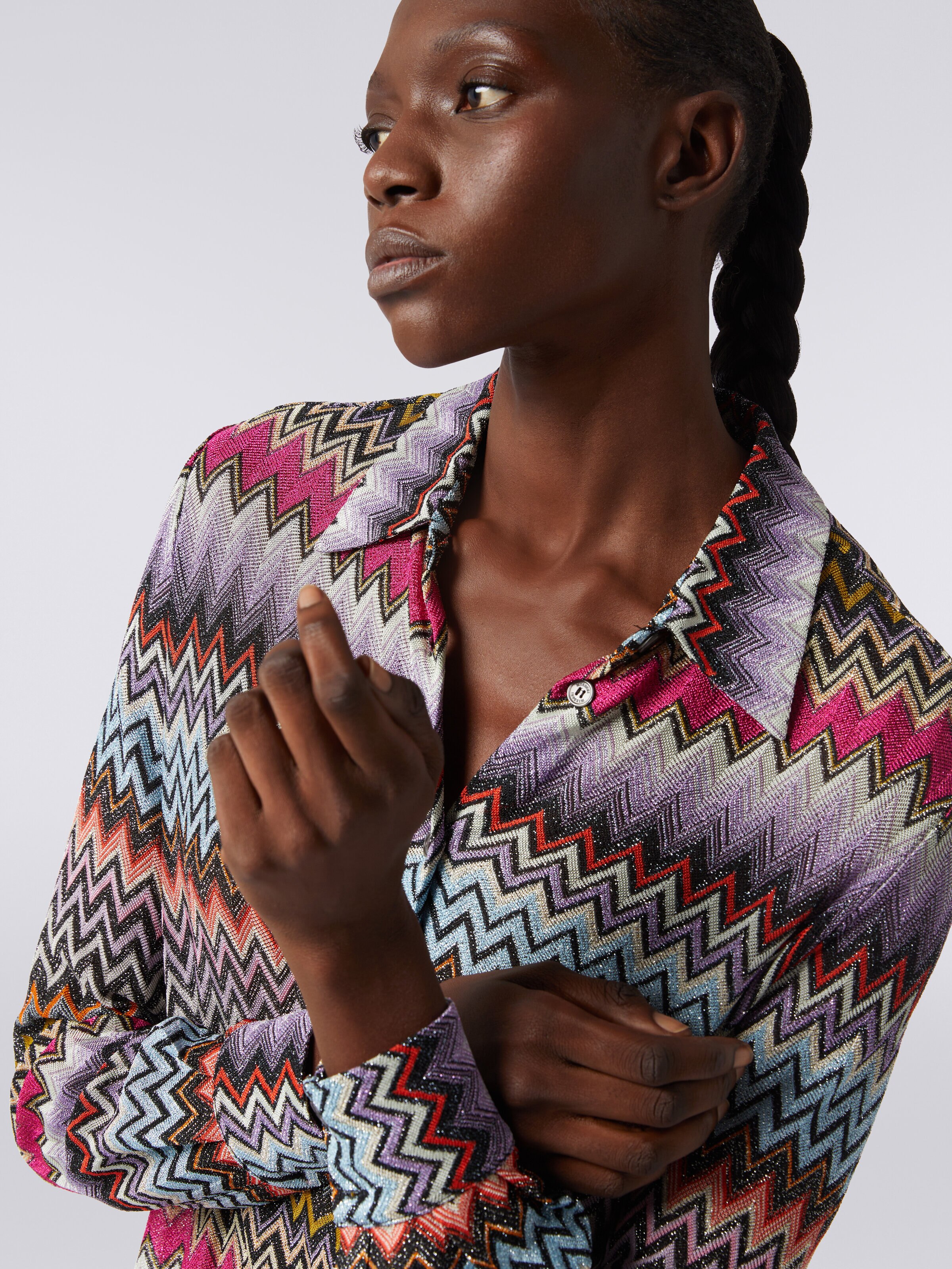 Viscose chevron knit shirt with lurex, Multicoloured  - 4
