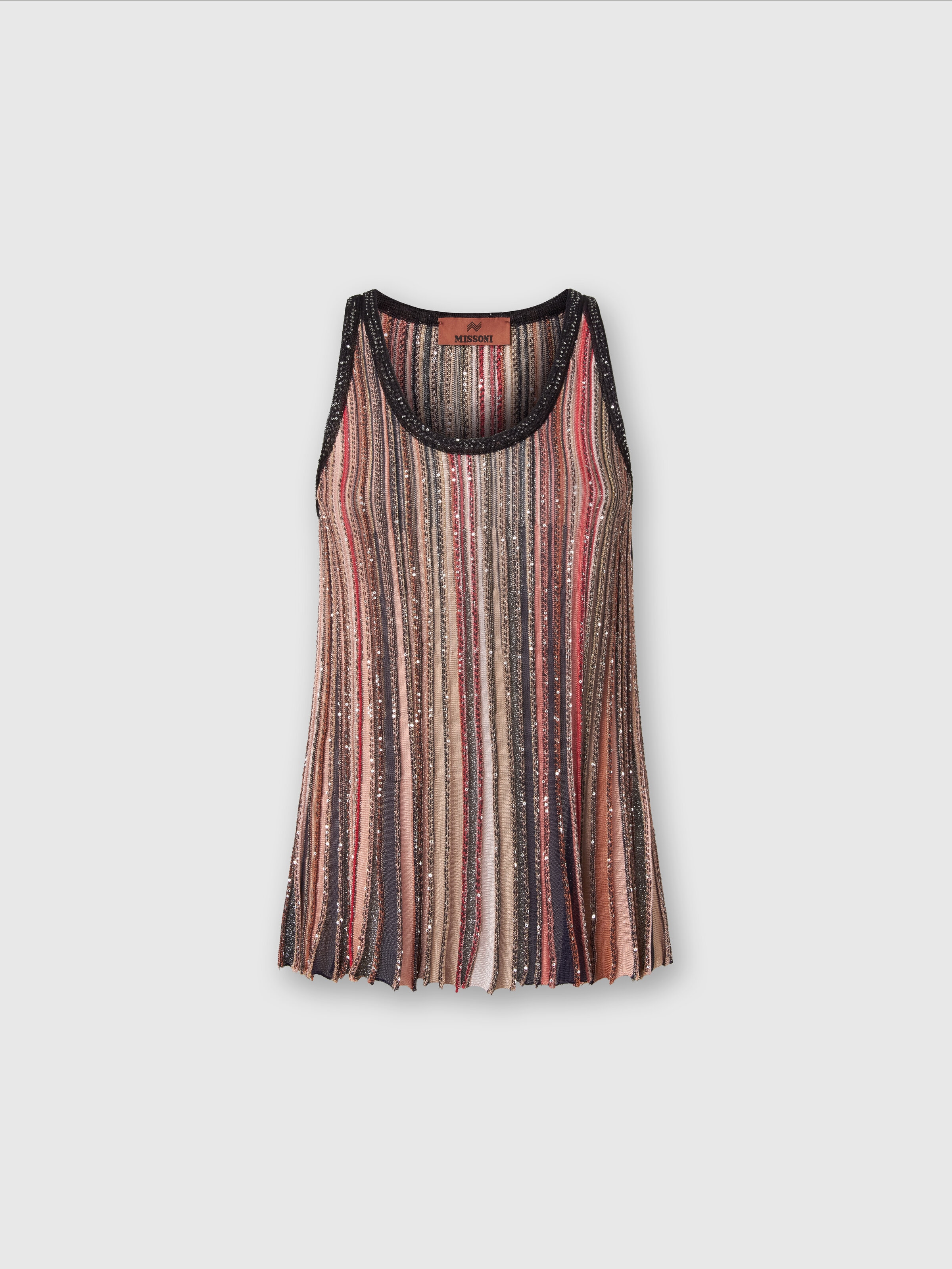 Tank top in vertical striped knit with sequins , Multicoloured  - 0