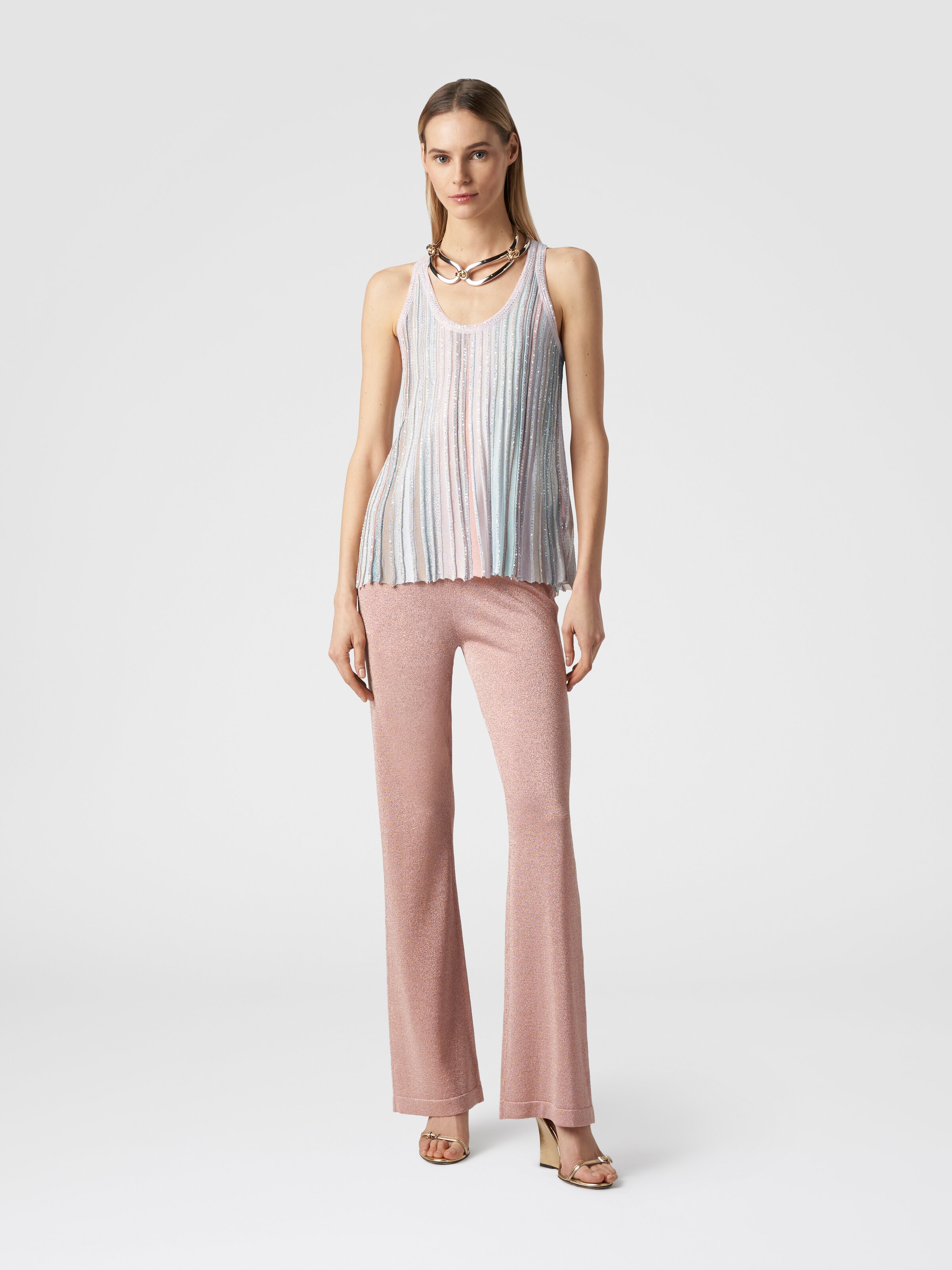 Tank top in vertical striped knit with sequins , Multicoloured  - 1